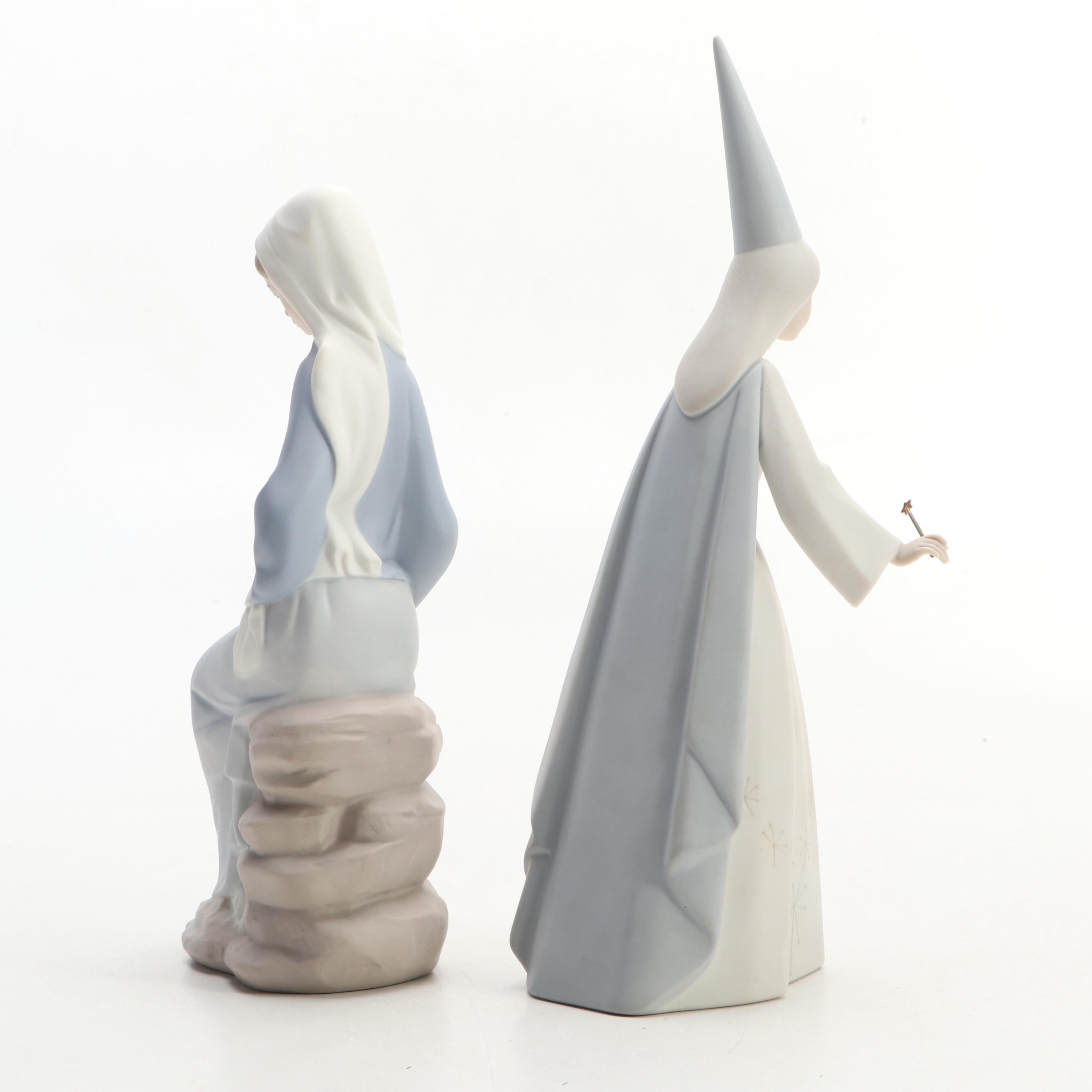 Lladró "Fairy" and "Sitting Girl with Lilies" Porcelain Figurines