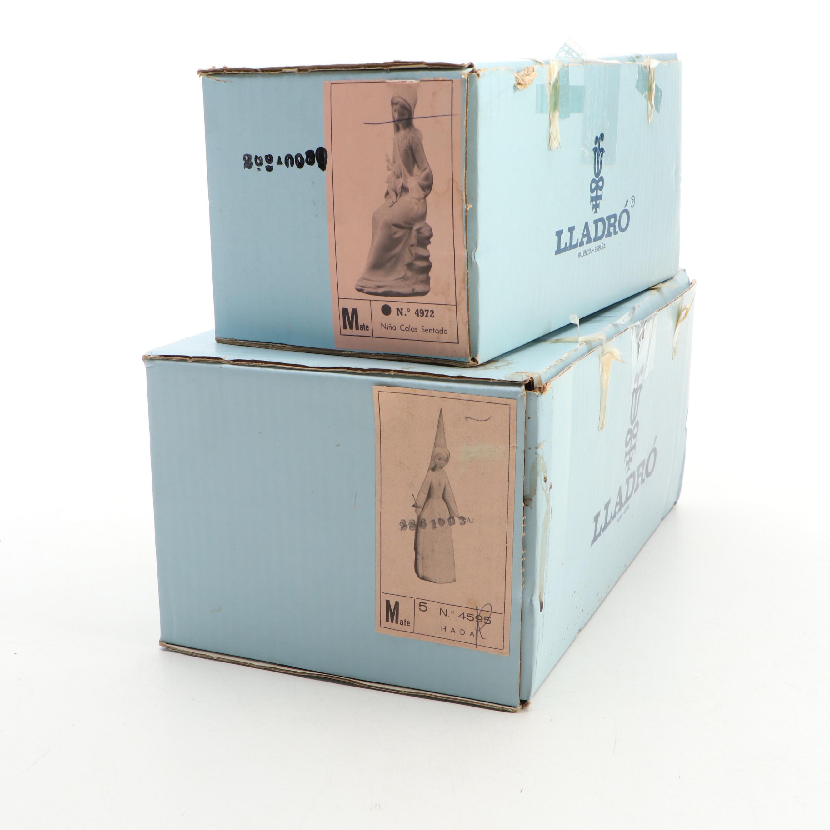 Lladró "Fairy" and "Sitting Girl with Lilies" Porcelain Figurines