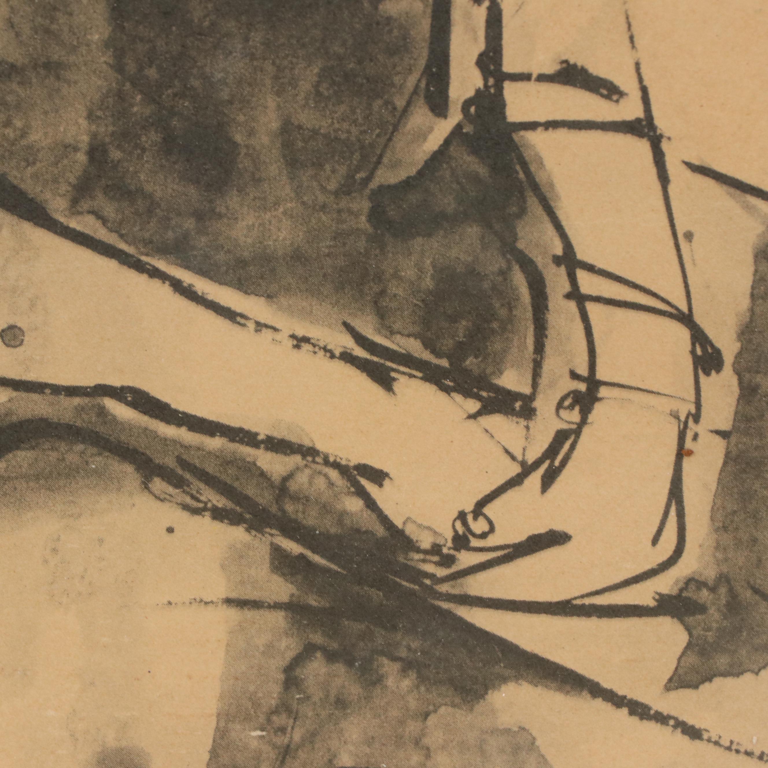 Ink Drawing of Young Woman, 20th Century