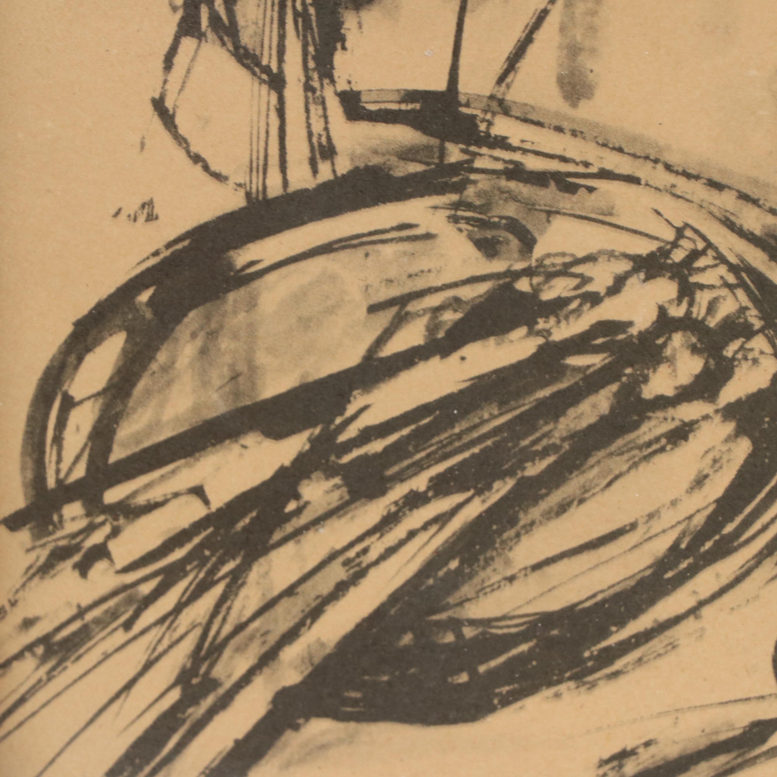 Ink Drawing of Young Woman, 20th Century