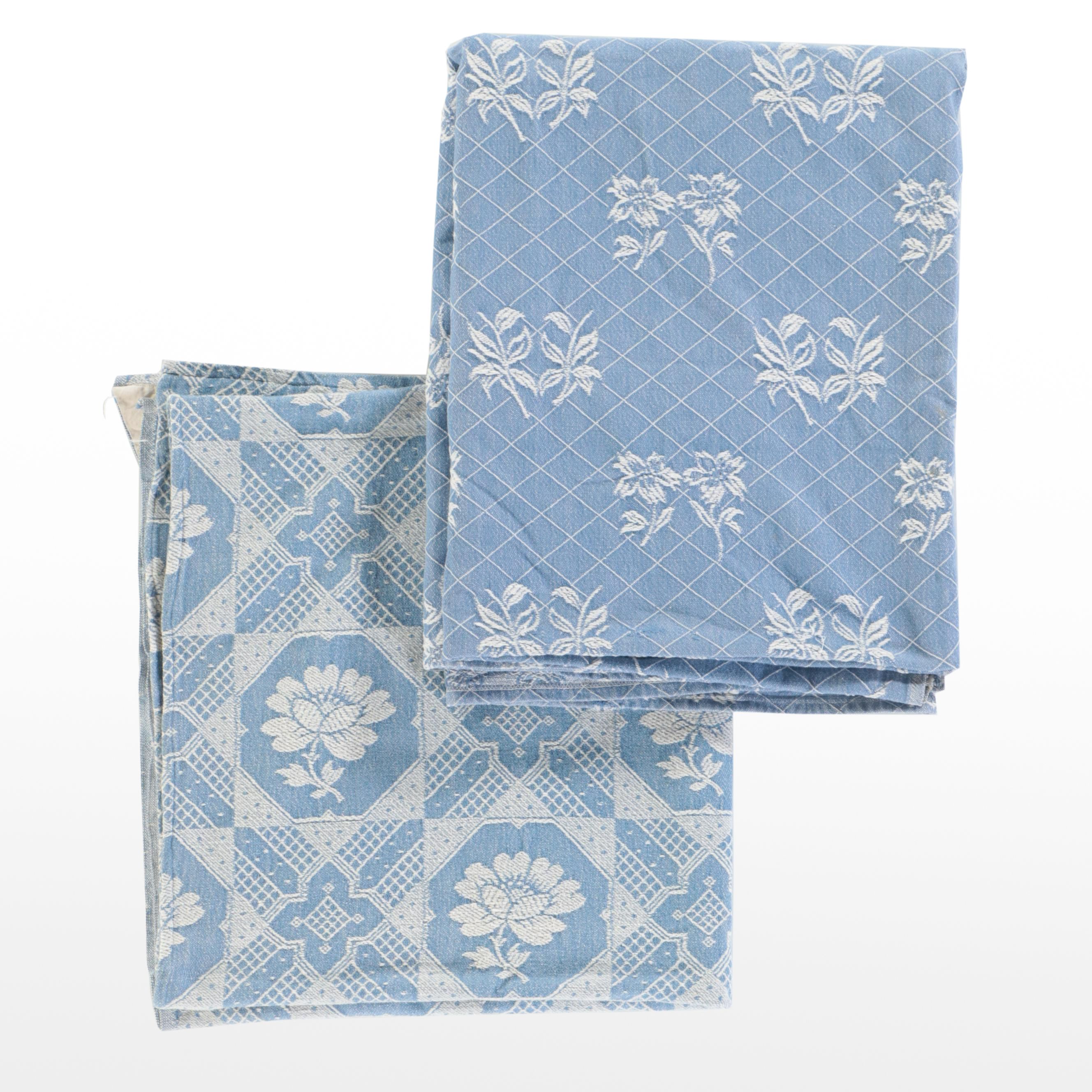 Blue and White Jacquard Woven Coverlet and Panel