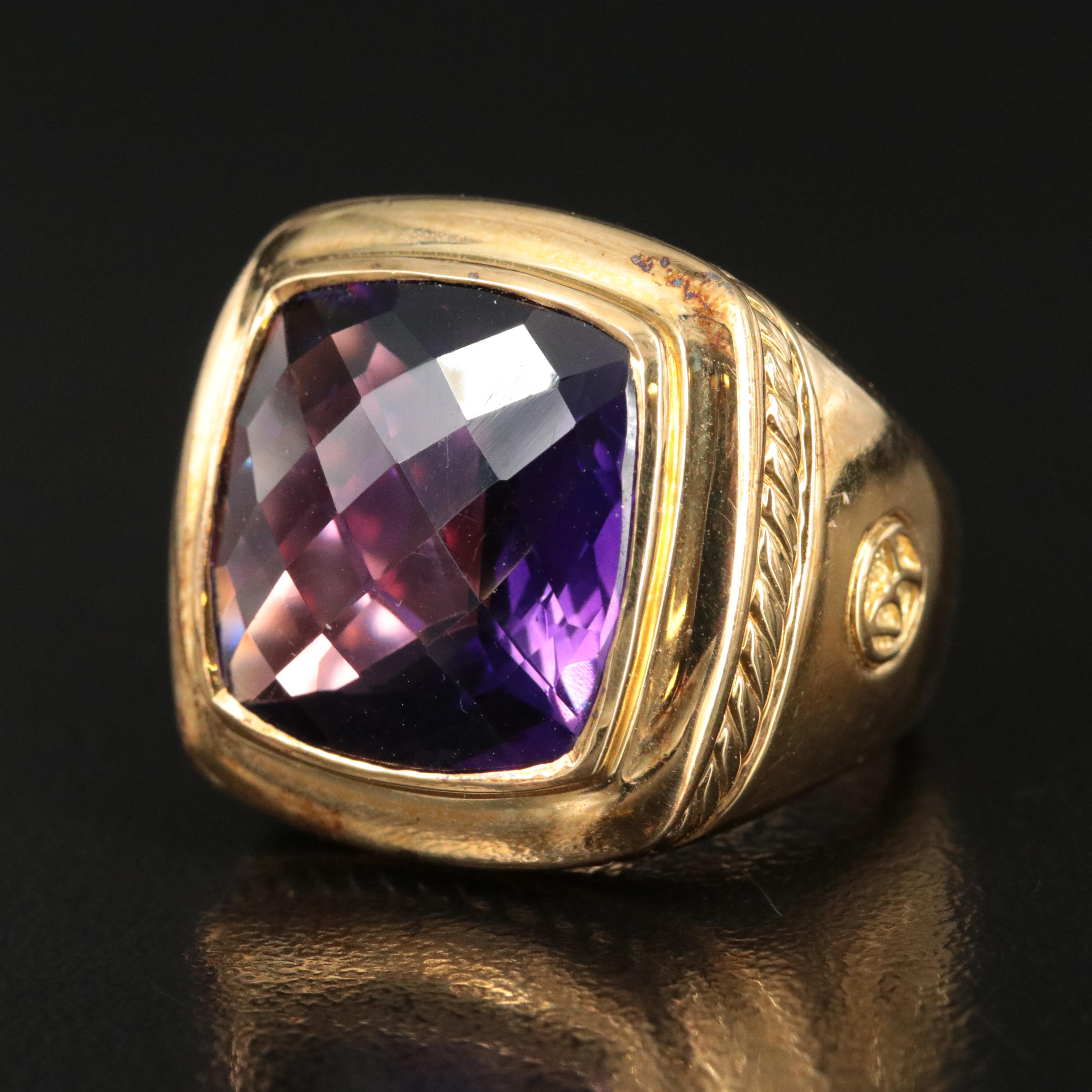 David Yurman 18K Amethyst Square Cushion Ring