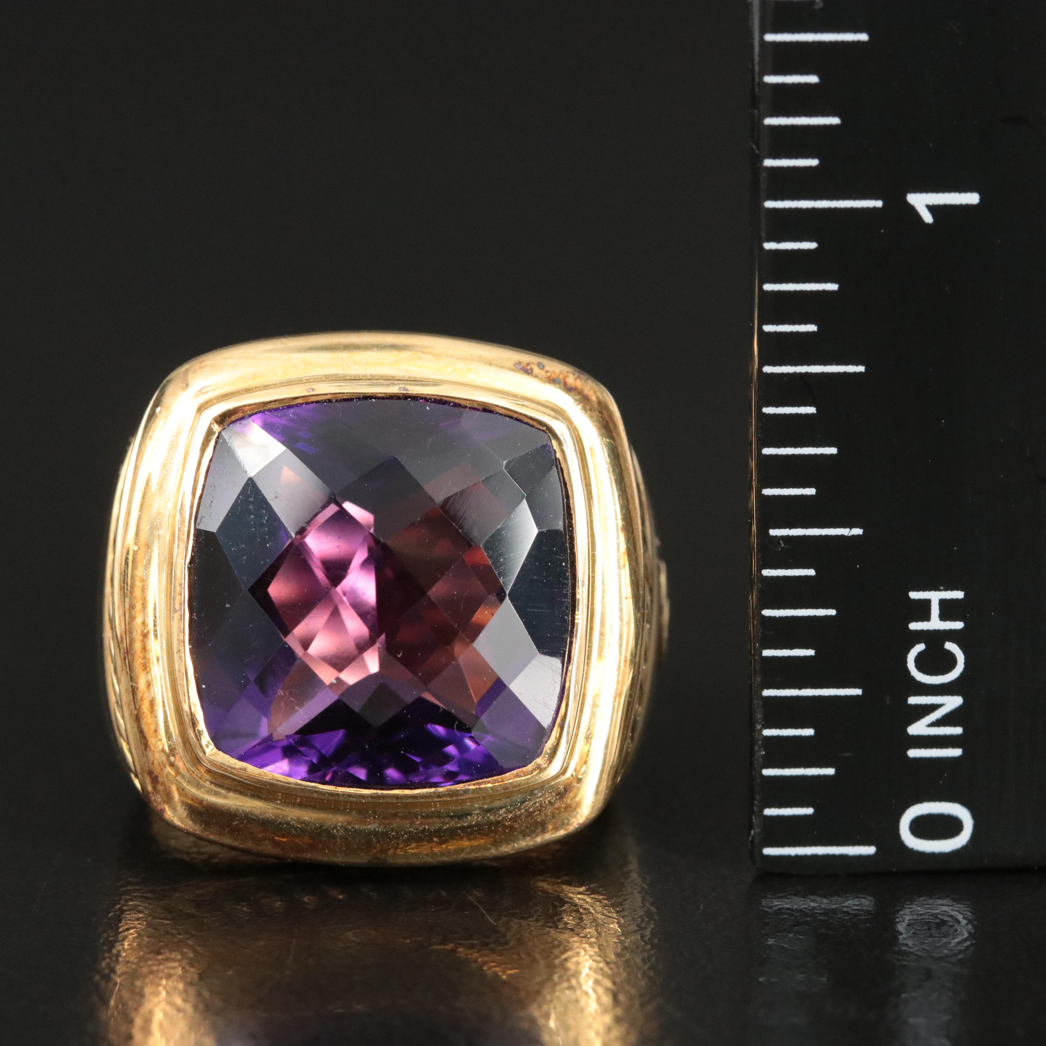 David Yurman 18K Amethyst Square Cushion Ring