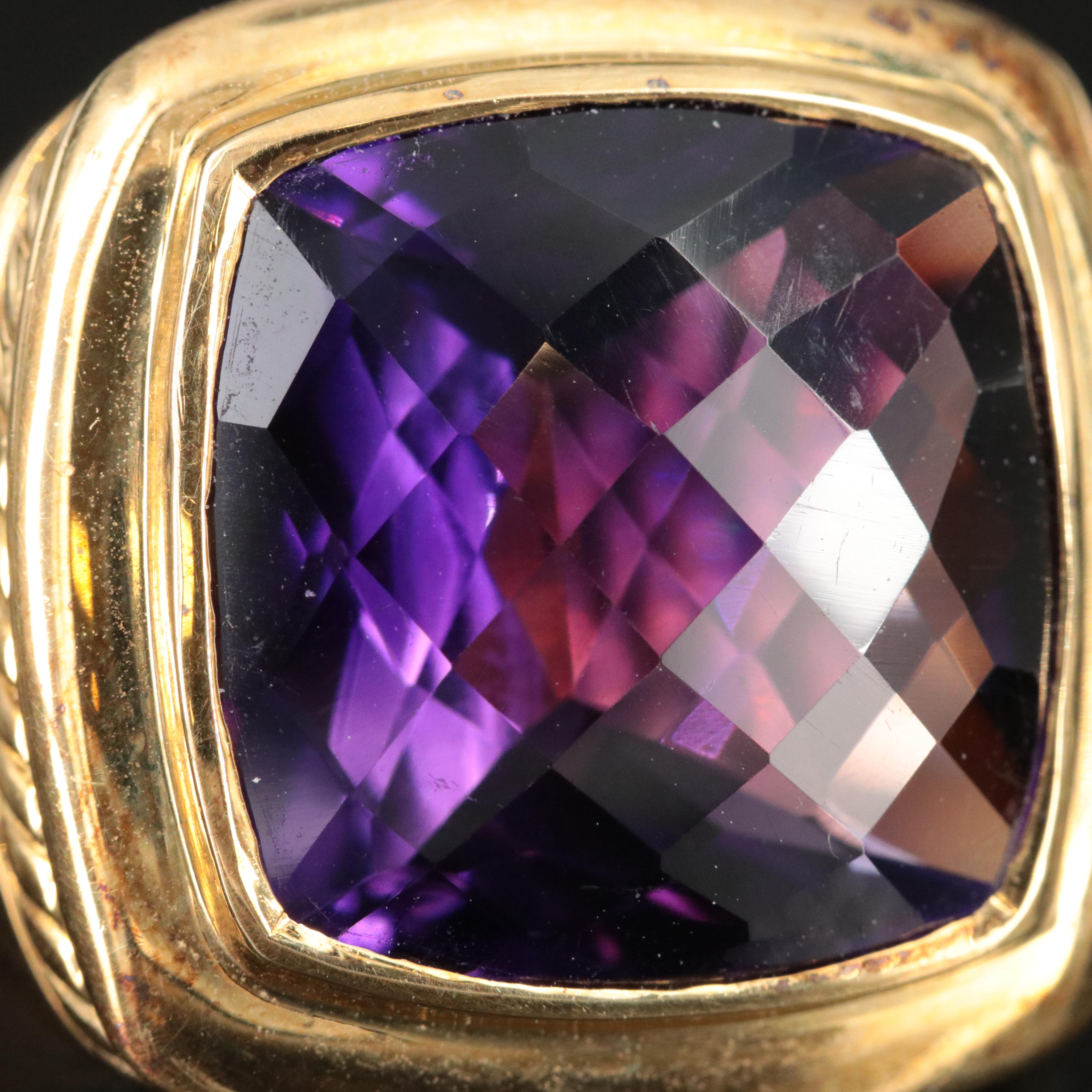 David Yurman 18K Amethyst Square Cushion Ring