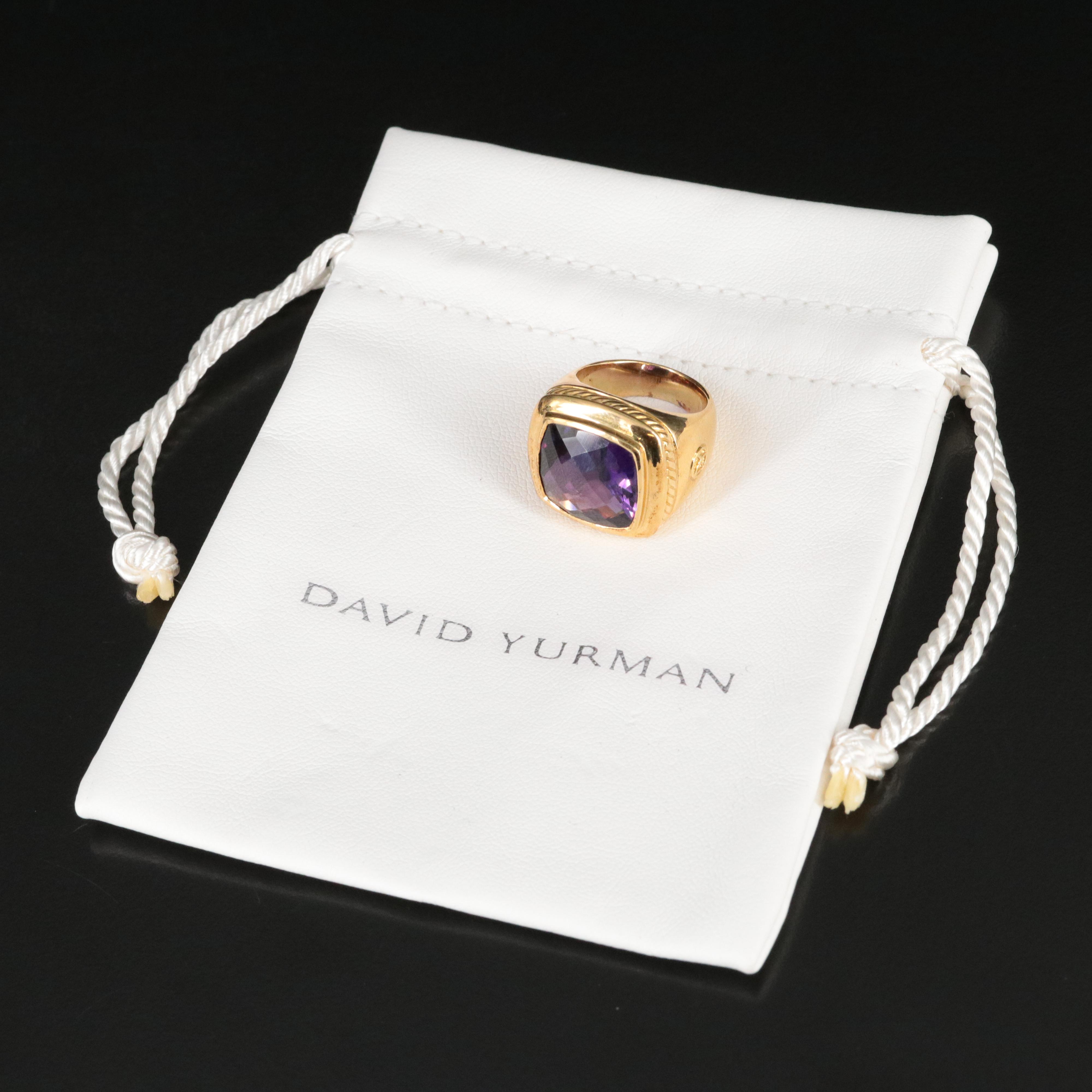 David Yurman 18K Amethyst Square Cushion Ring