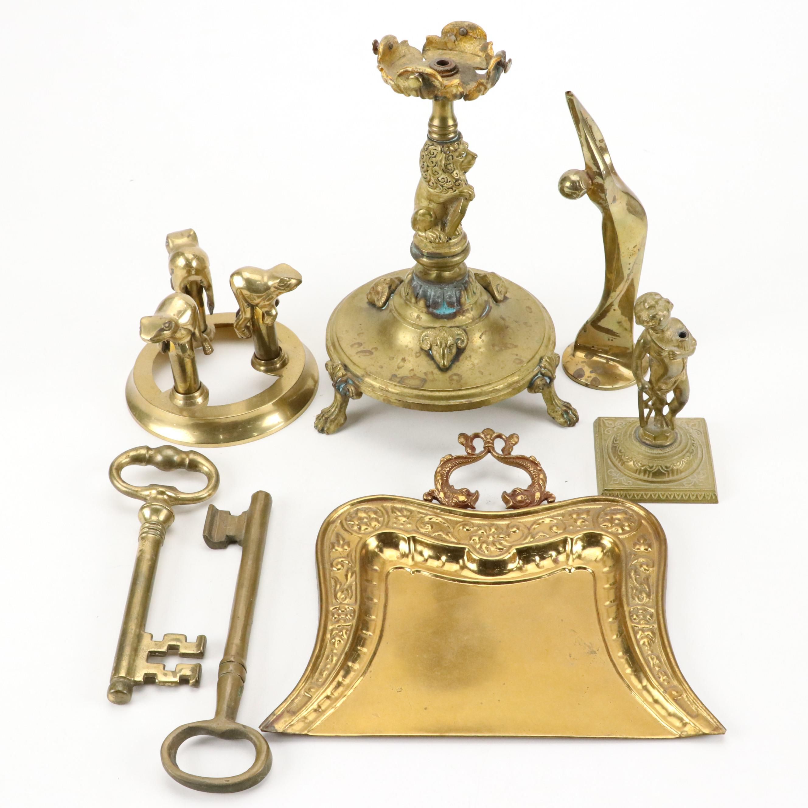 Brass Frog Paperweight, Metal Dustpan, and More Brass Décor