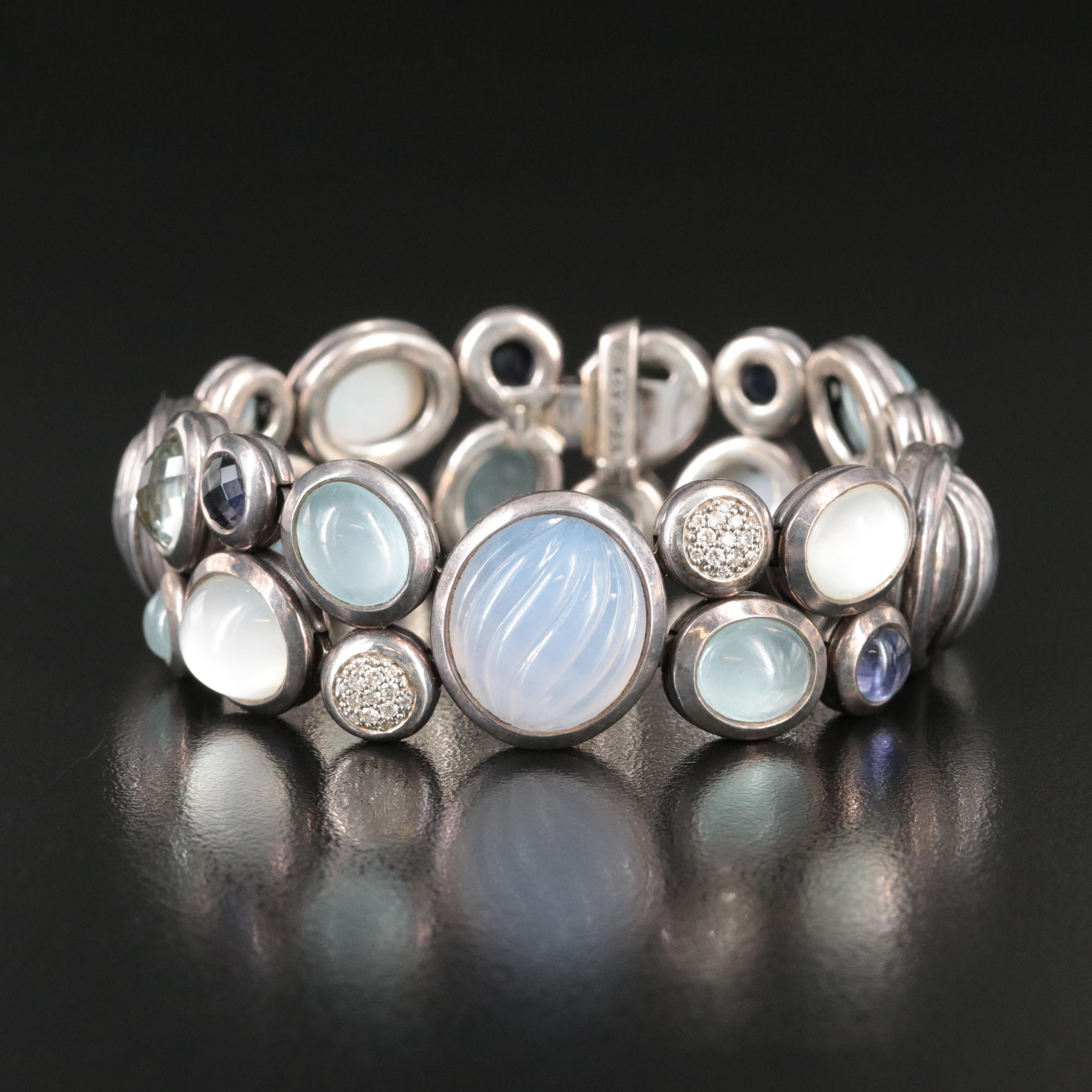 David Yurman Mosaic Sterling, Multi Gemstone and Diamond Bracelet