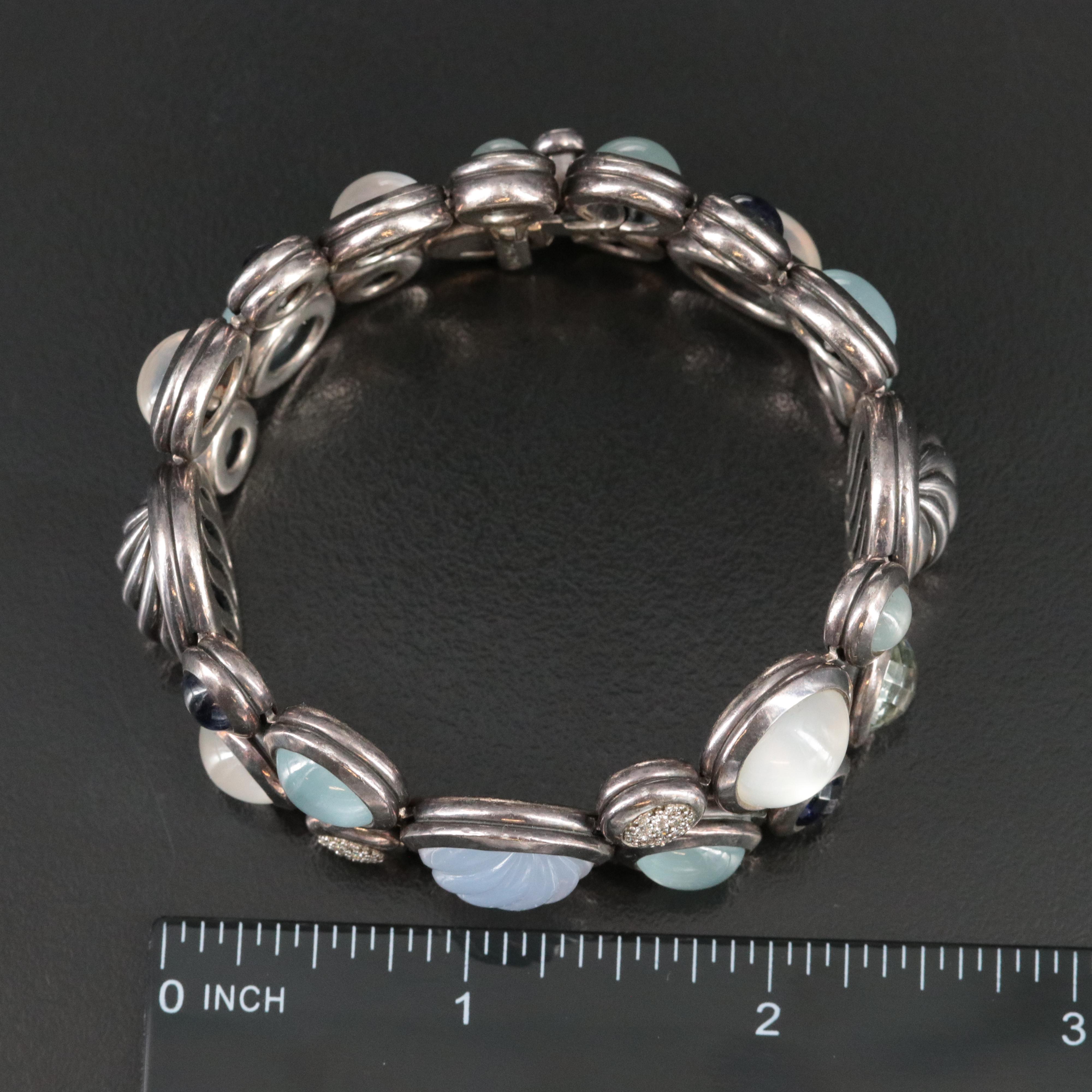 David Yurman Mosaic Sterling, Multi Gemstone and Diamond Bracelet