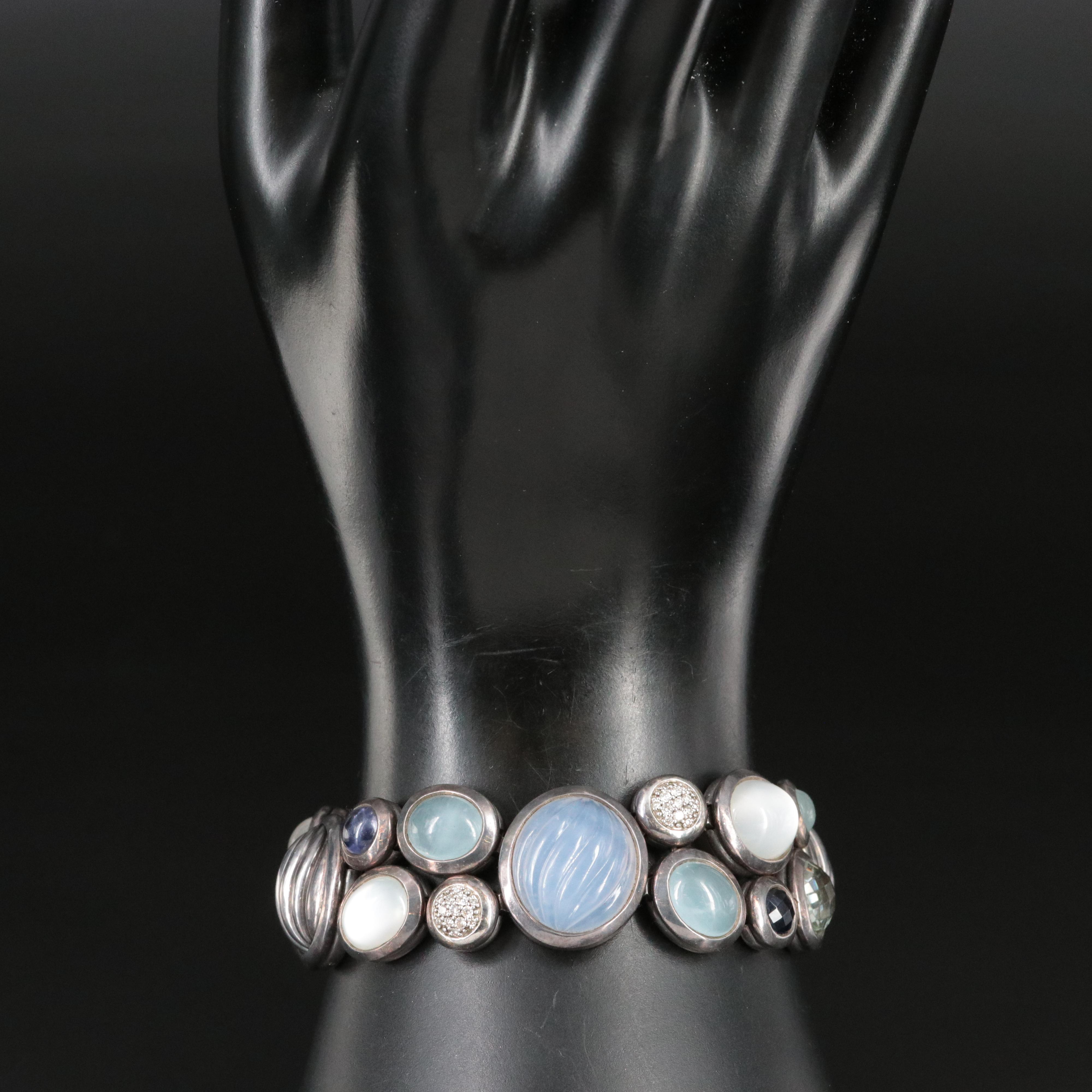 David Yurman Mosaic Sterling, Multi Gemstone and Diamond Bracelet