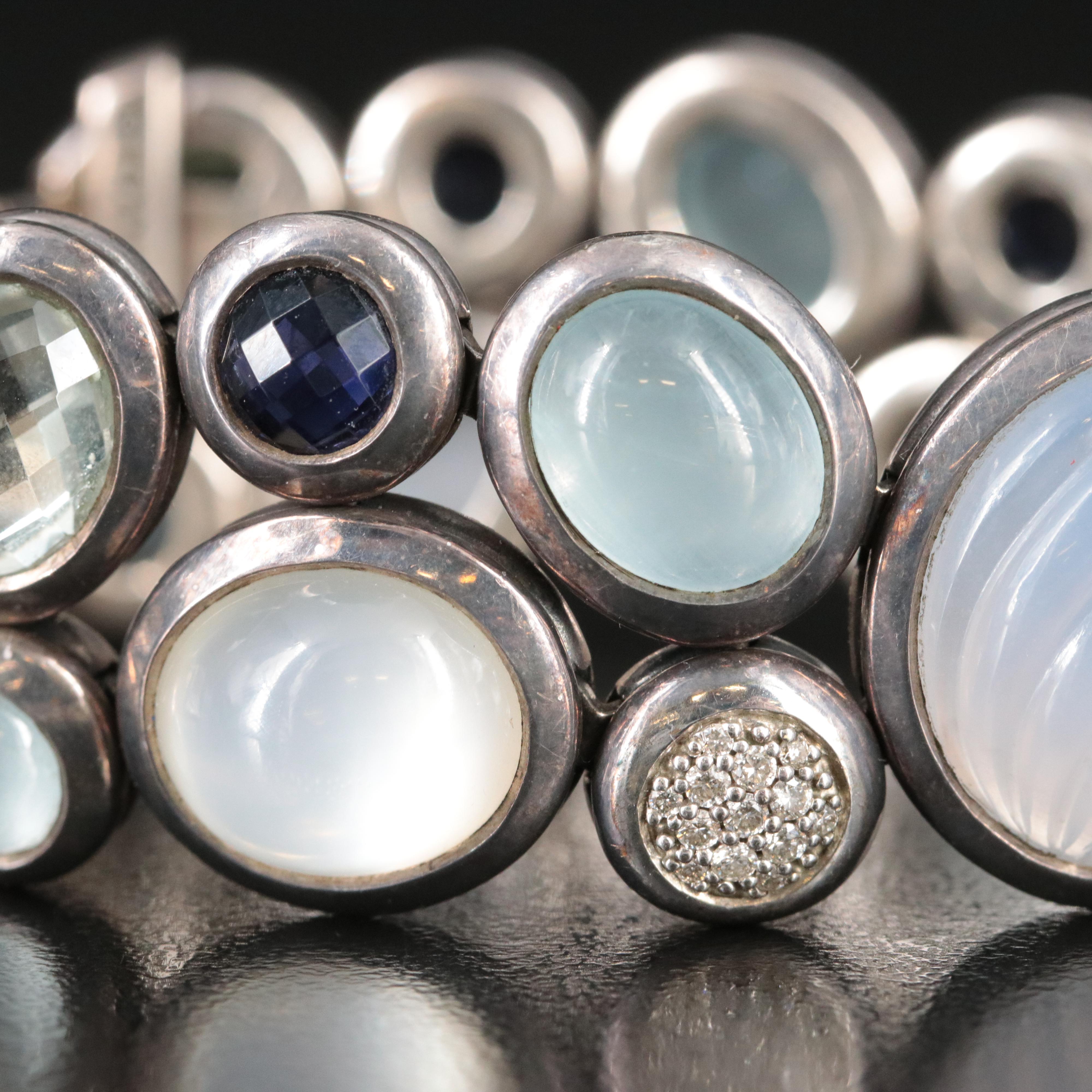 David Yurman Mosaic Sterling, Multi Gemstone and Diamond Bracelet