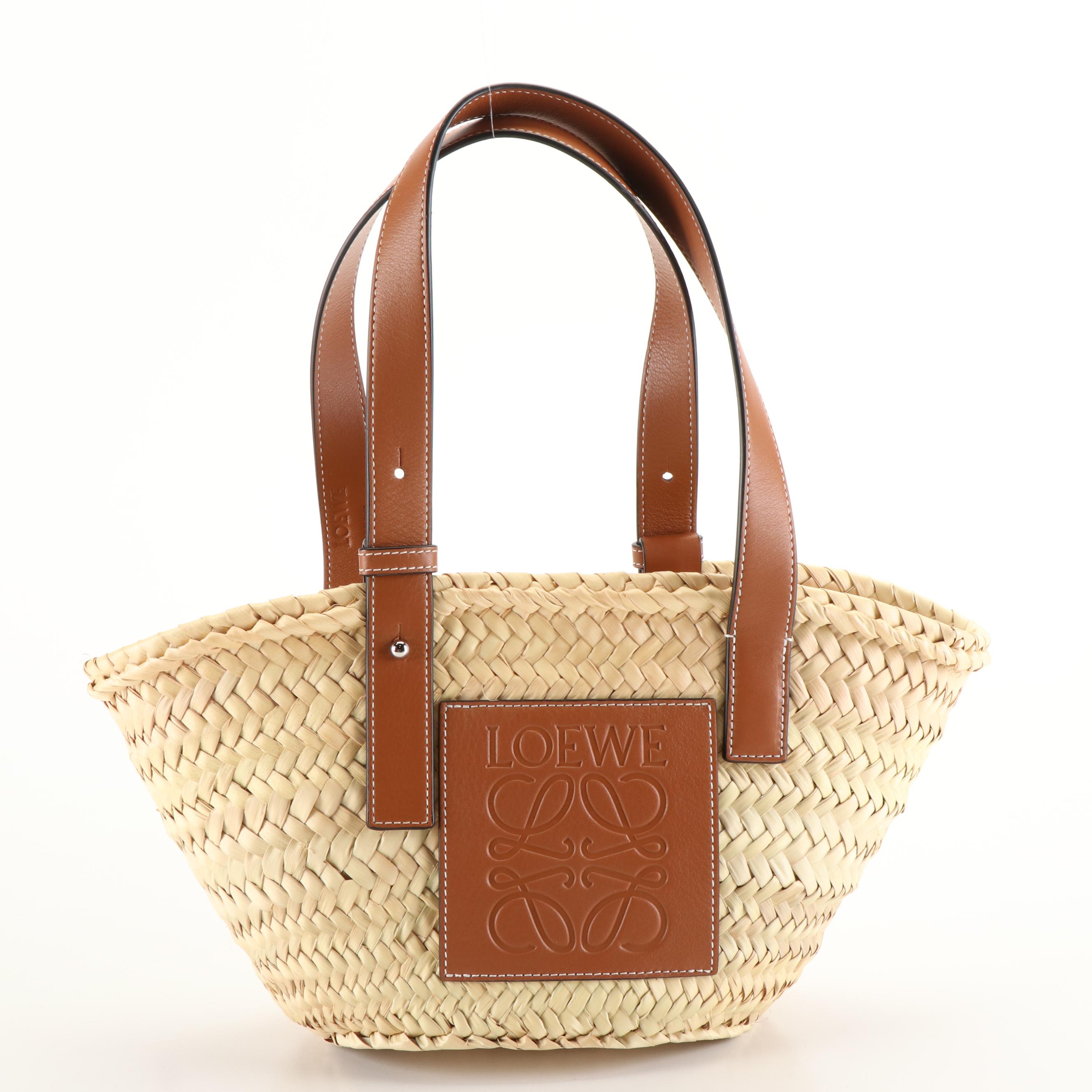 Loewe Raffia and Leather Small Basket Bag