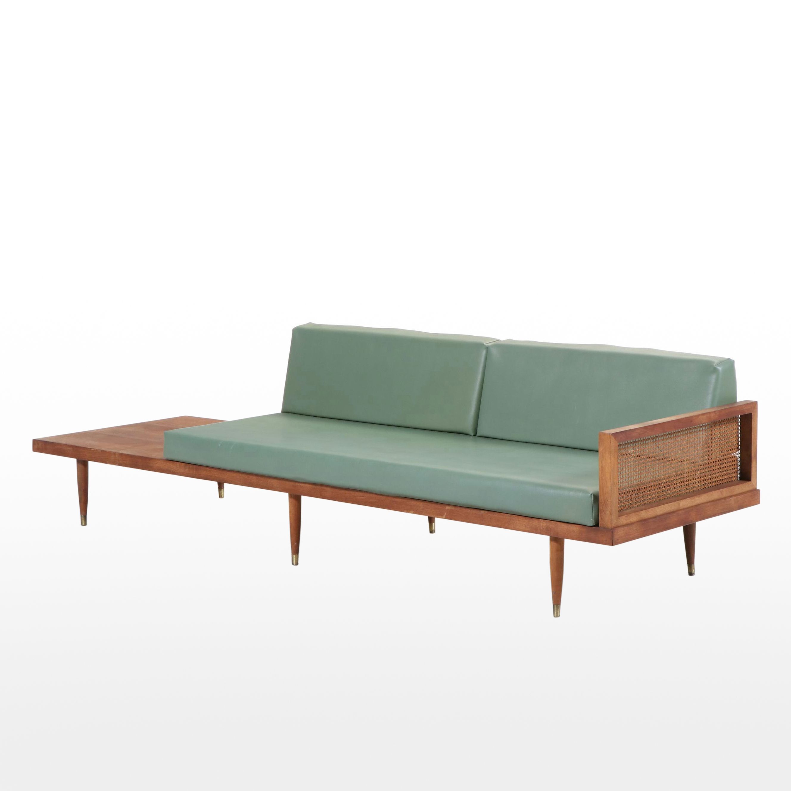 Deco House Mid Century Modern Vinyl and Walnut Daybed Sofa