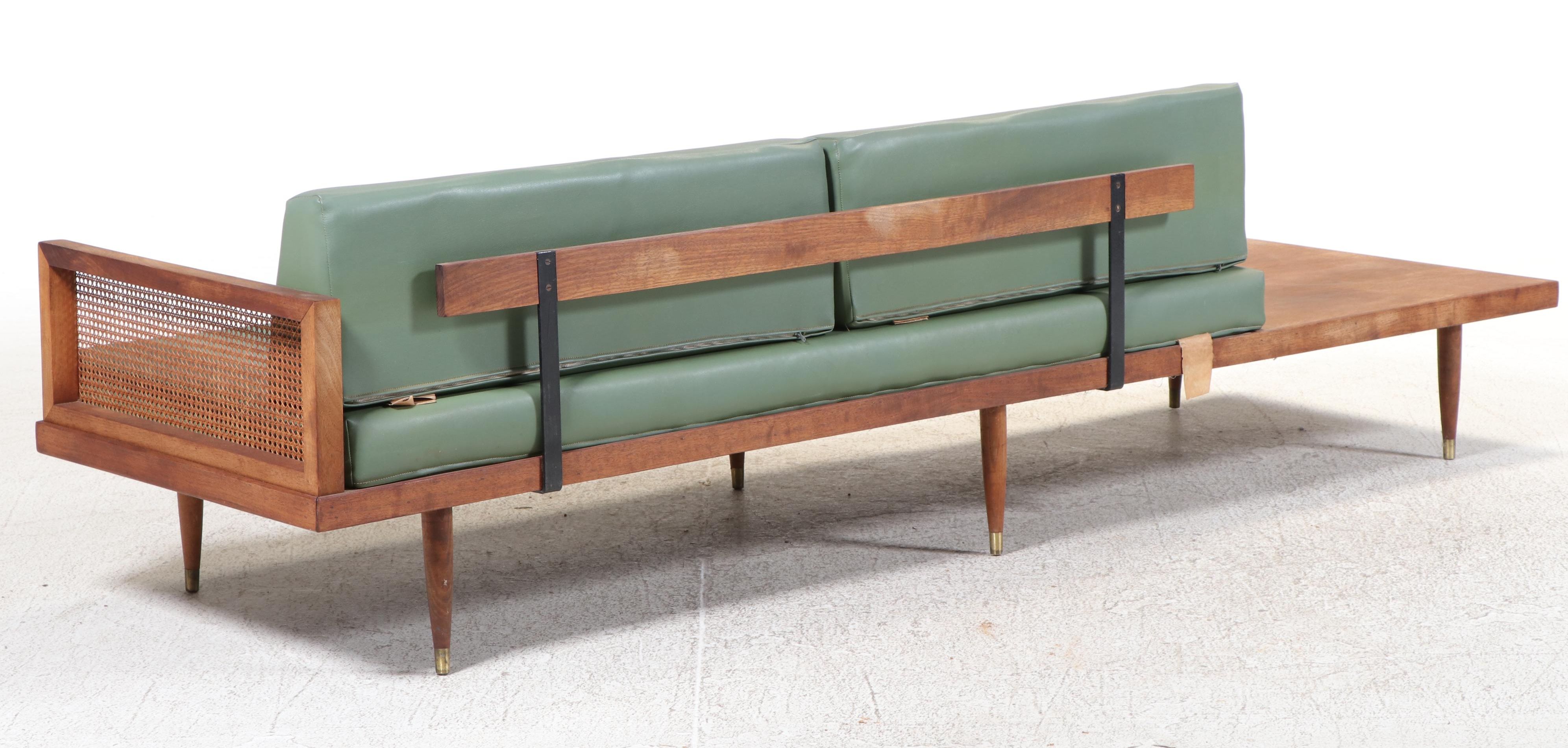 Deco House Mid Century Modern Vinyl and Walnut Daybed Sofa