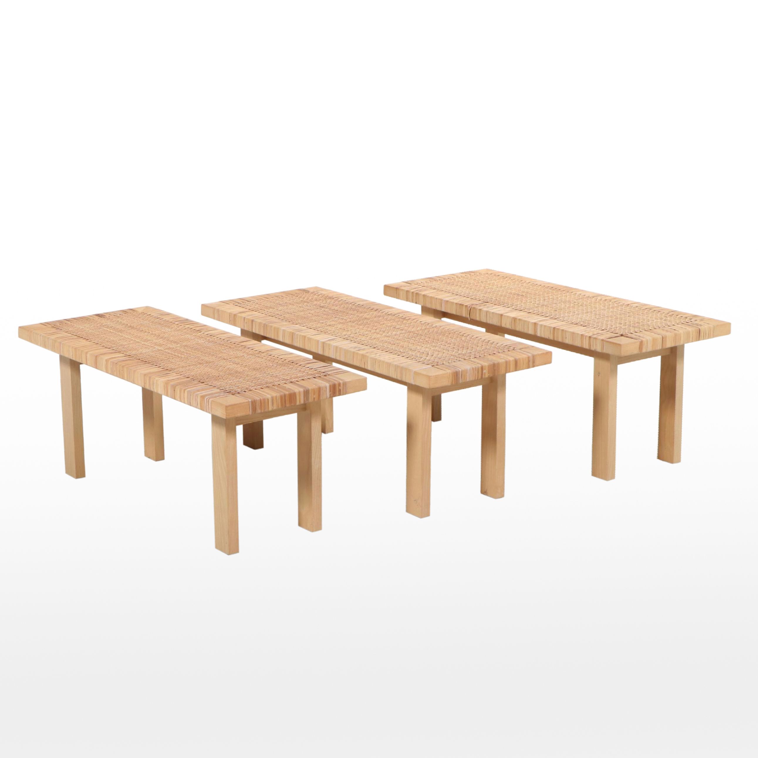 Three Modern Rattan and Wood Benches