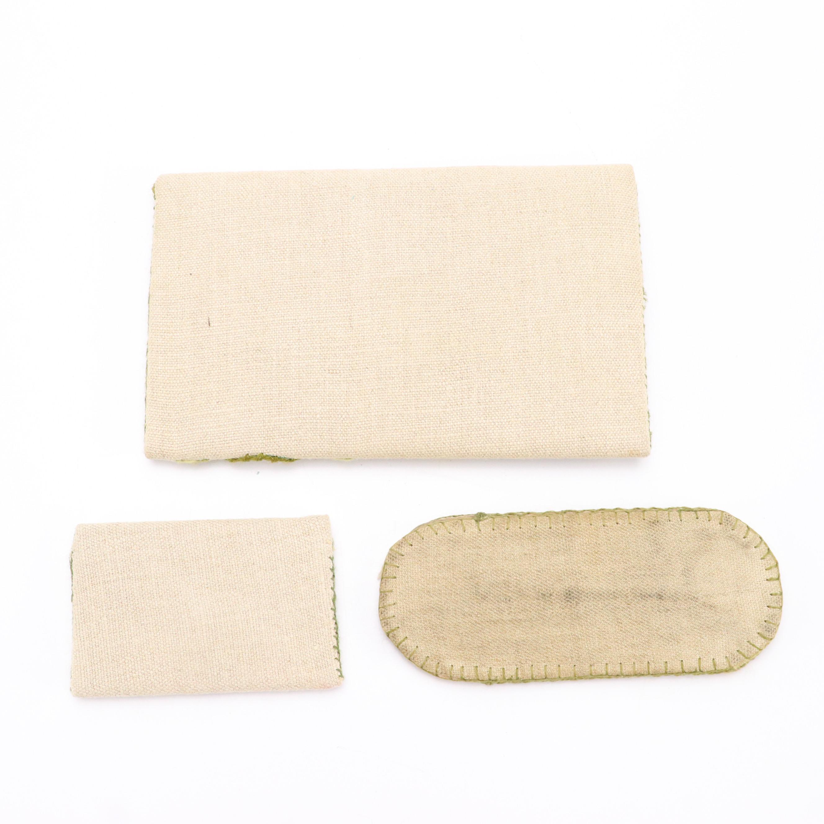 Oversized Needlepoint Handbag and Embroidered Accessory Pouches, circa 1960