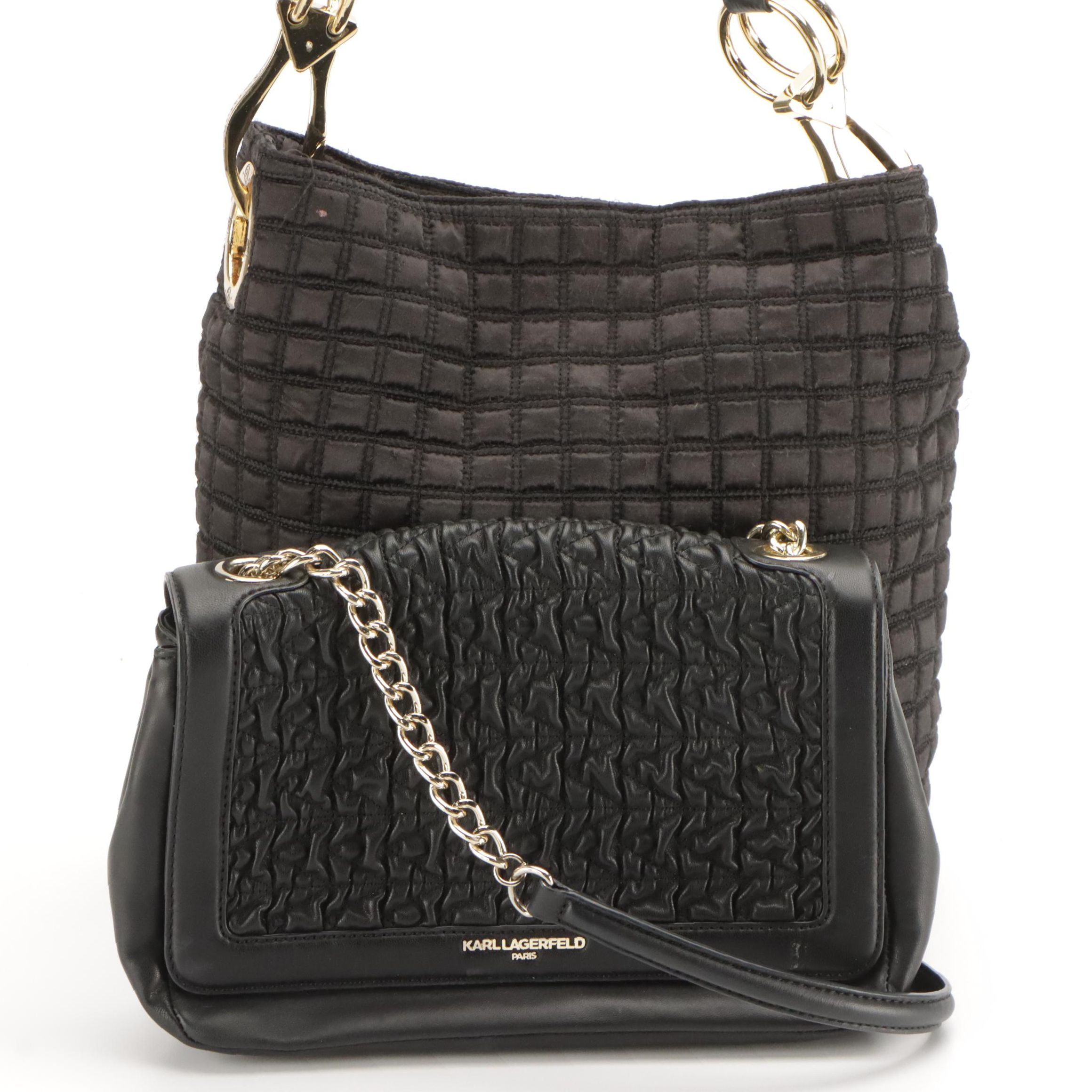 JPK Paris 75 Quilted Satin Hobo Bag and Karl Lagerfeld Textured Faux Leather Bag