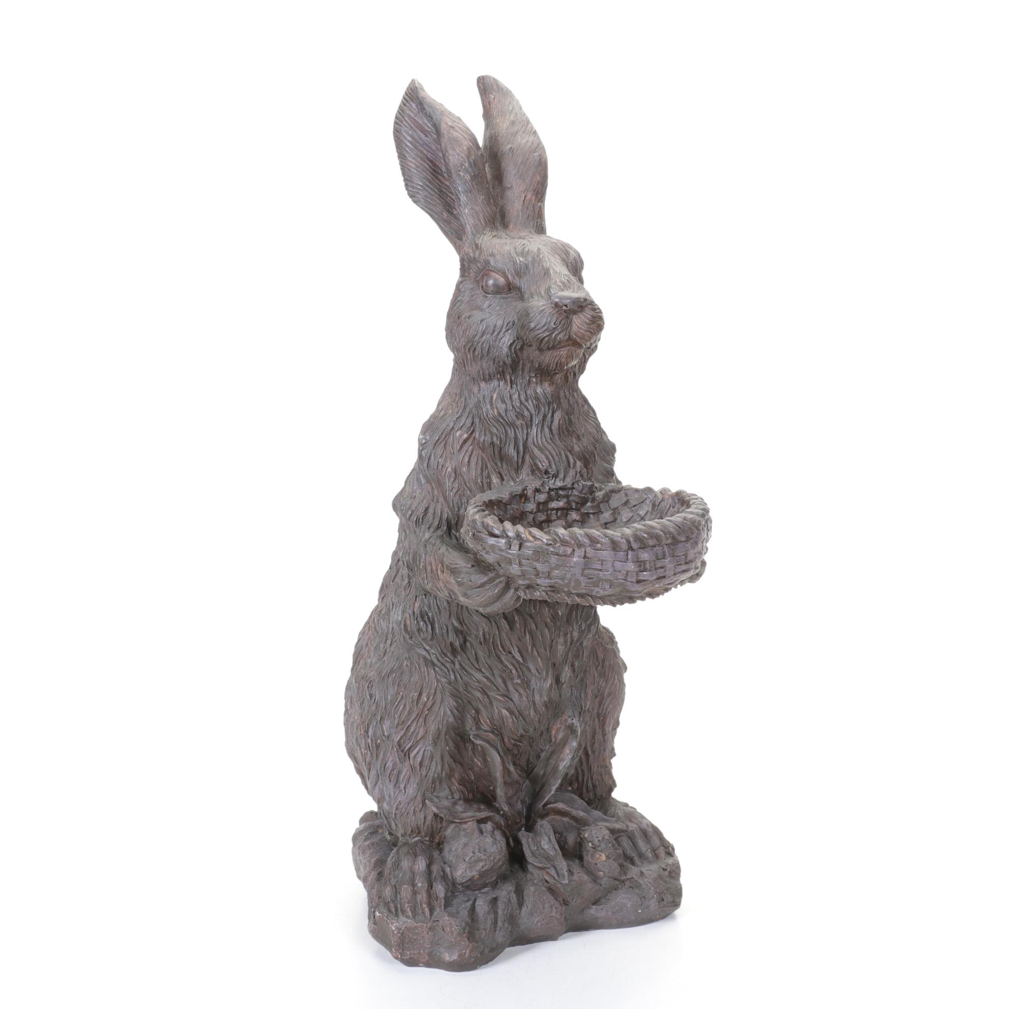 Standing Rabbit with Basket Cast Resin Figure
