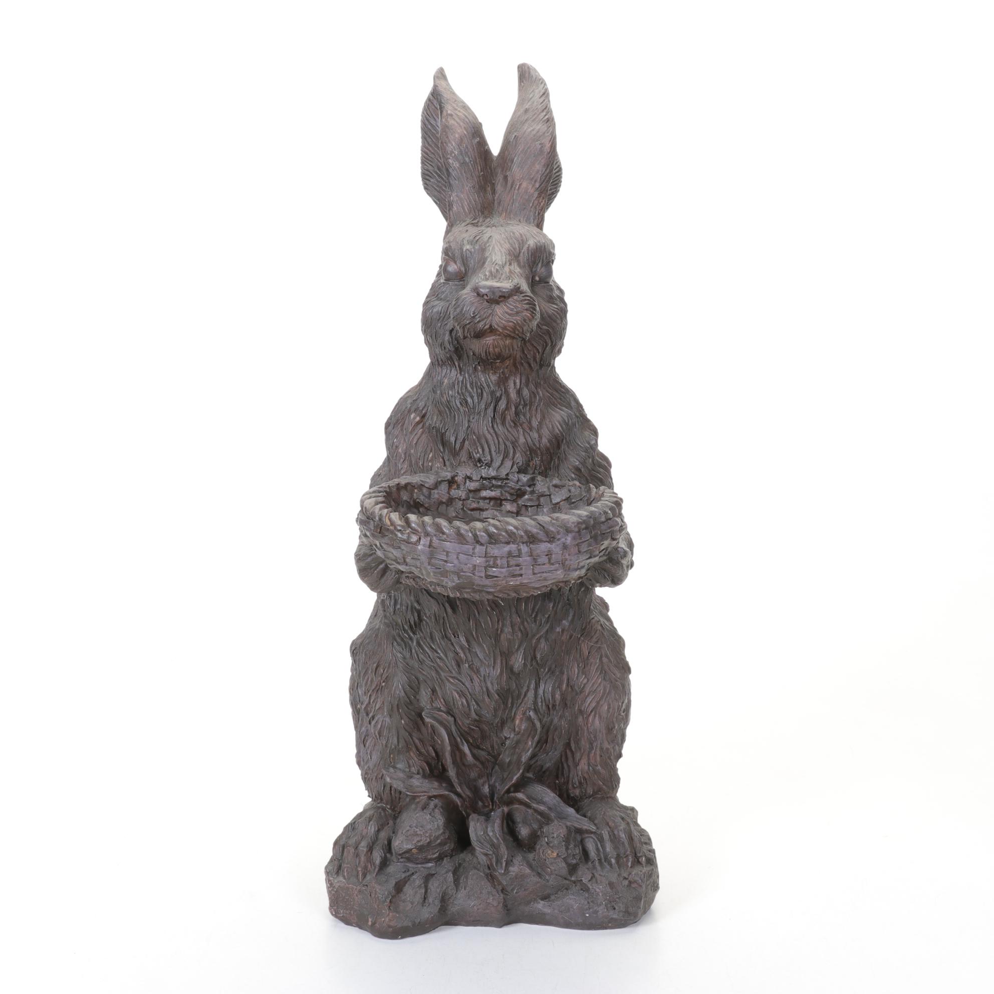 Standing Rabbit with Basket Cast Resin Figure
