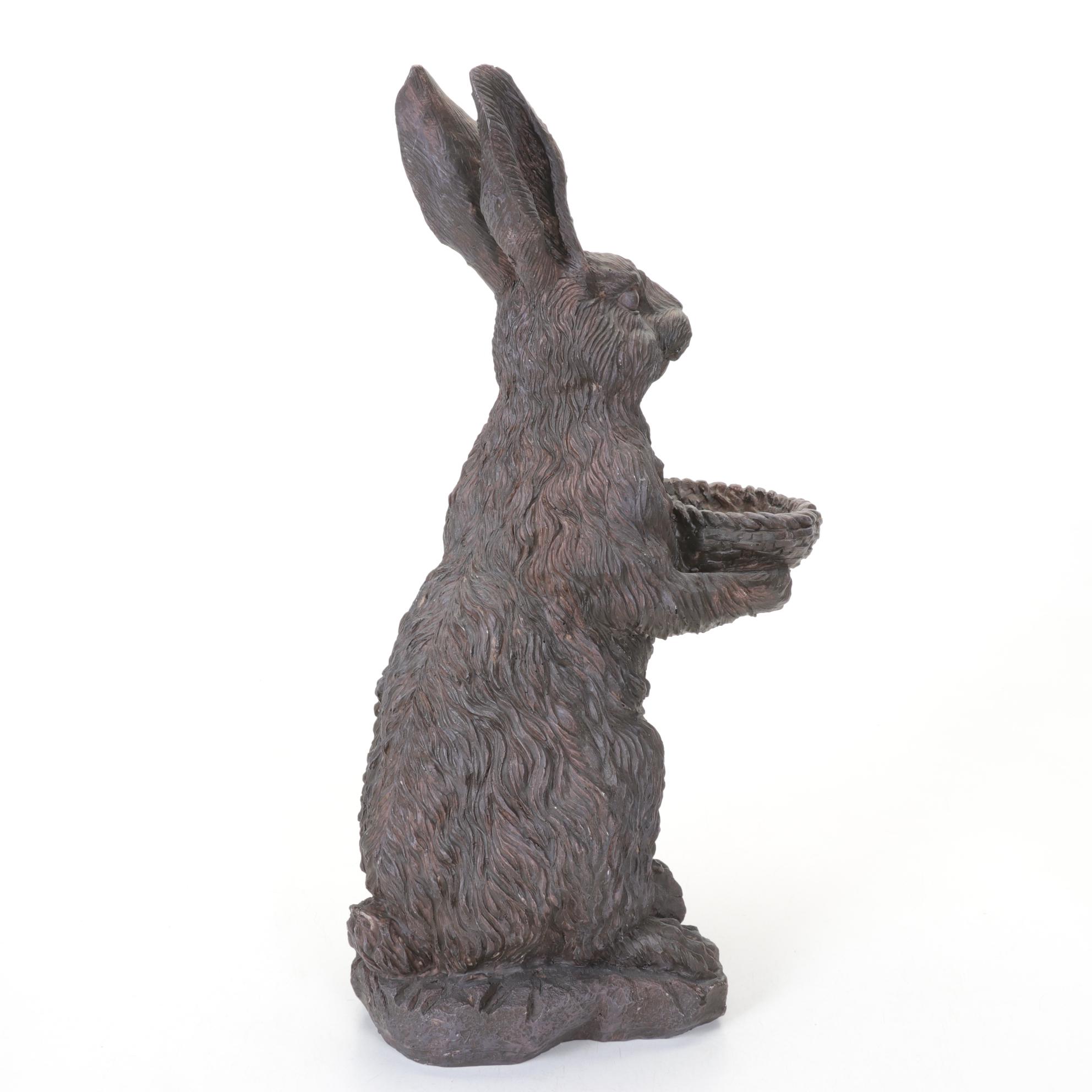 Standing Rabbit with Basket Cast Resin Figure