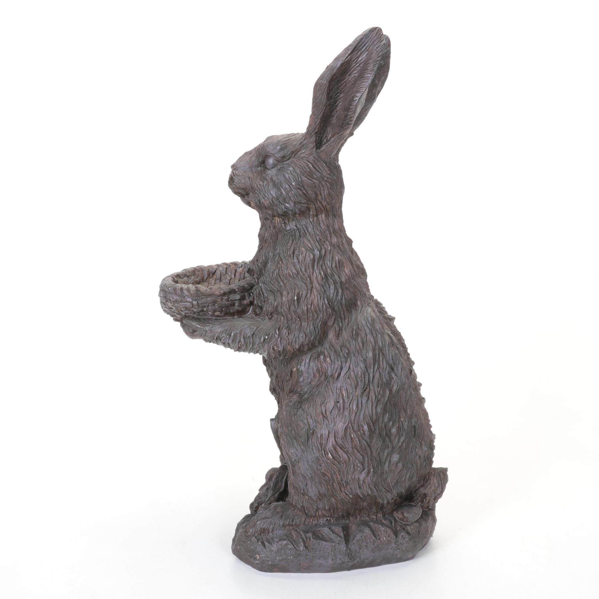Standing Rabbit with Basket Cast Resin Figure