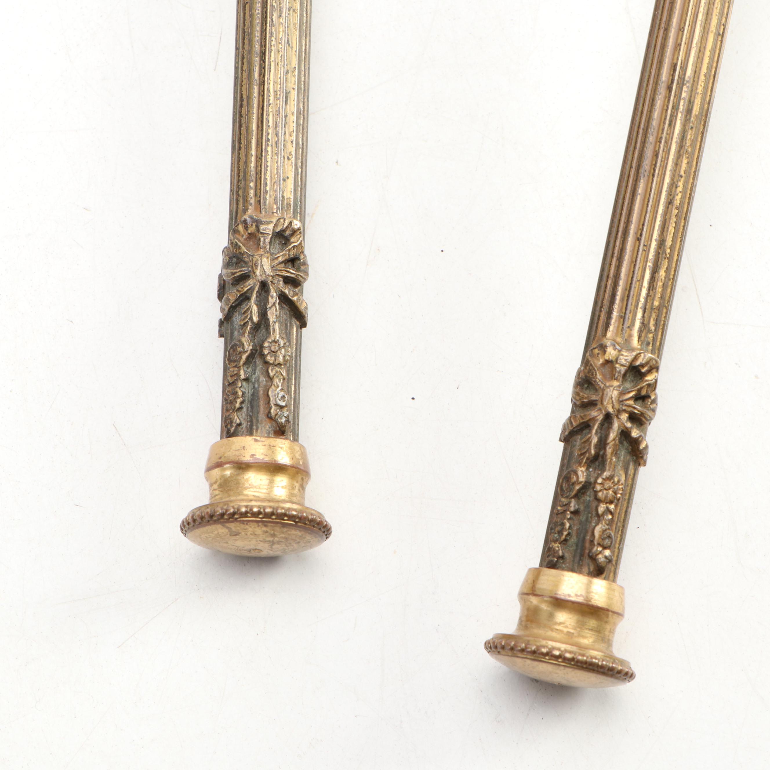 French Ormolu Vanity Hand Mirror and Brush with Porcelain Accent, Early 20th C.