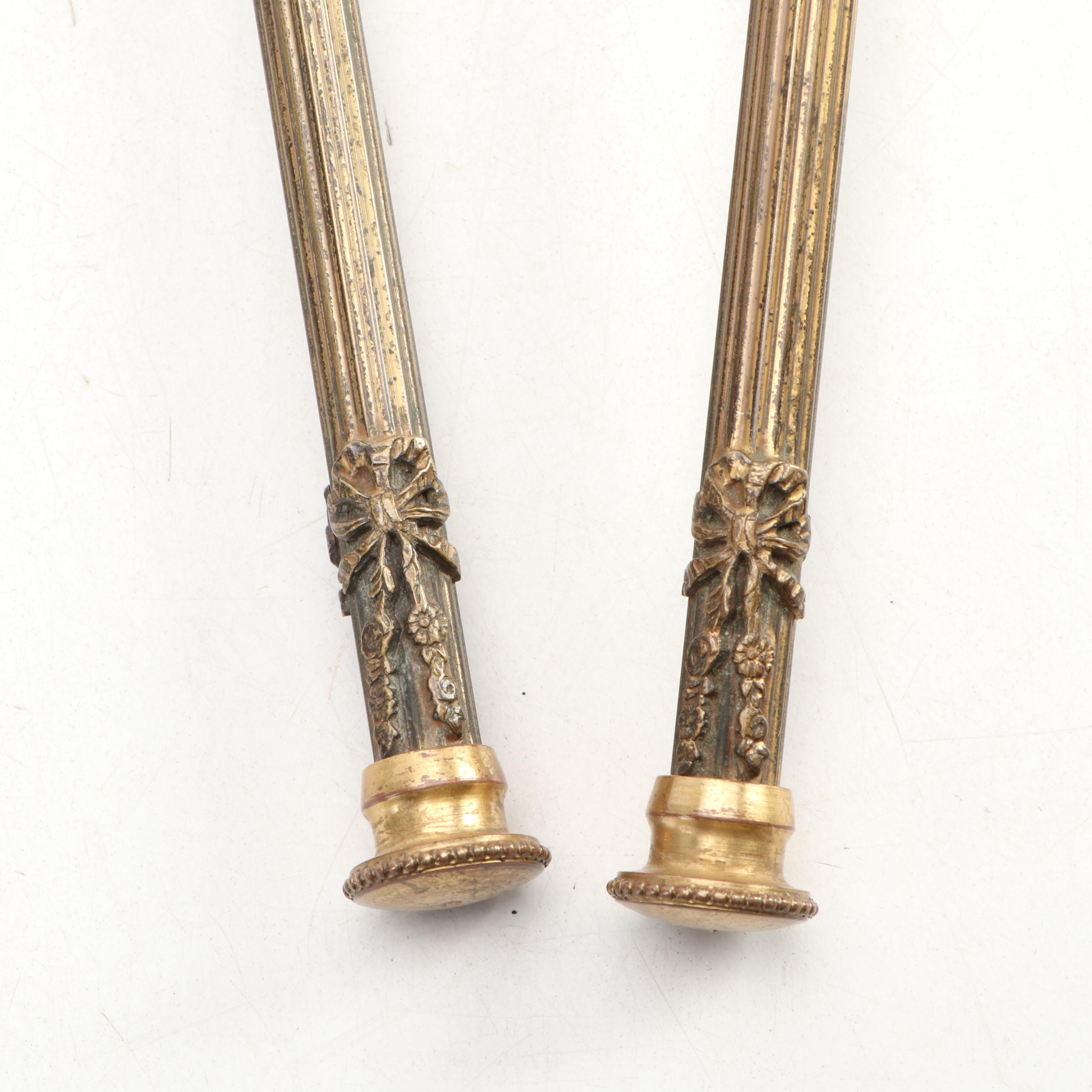 French Ormolu Vanity Hand Mirror and Brush with Porcelain Accent, Early 20th C.