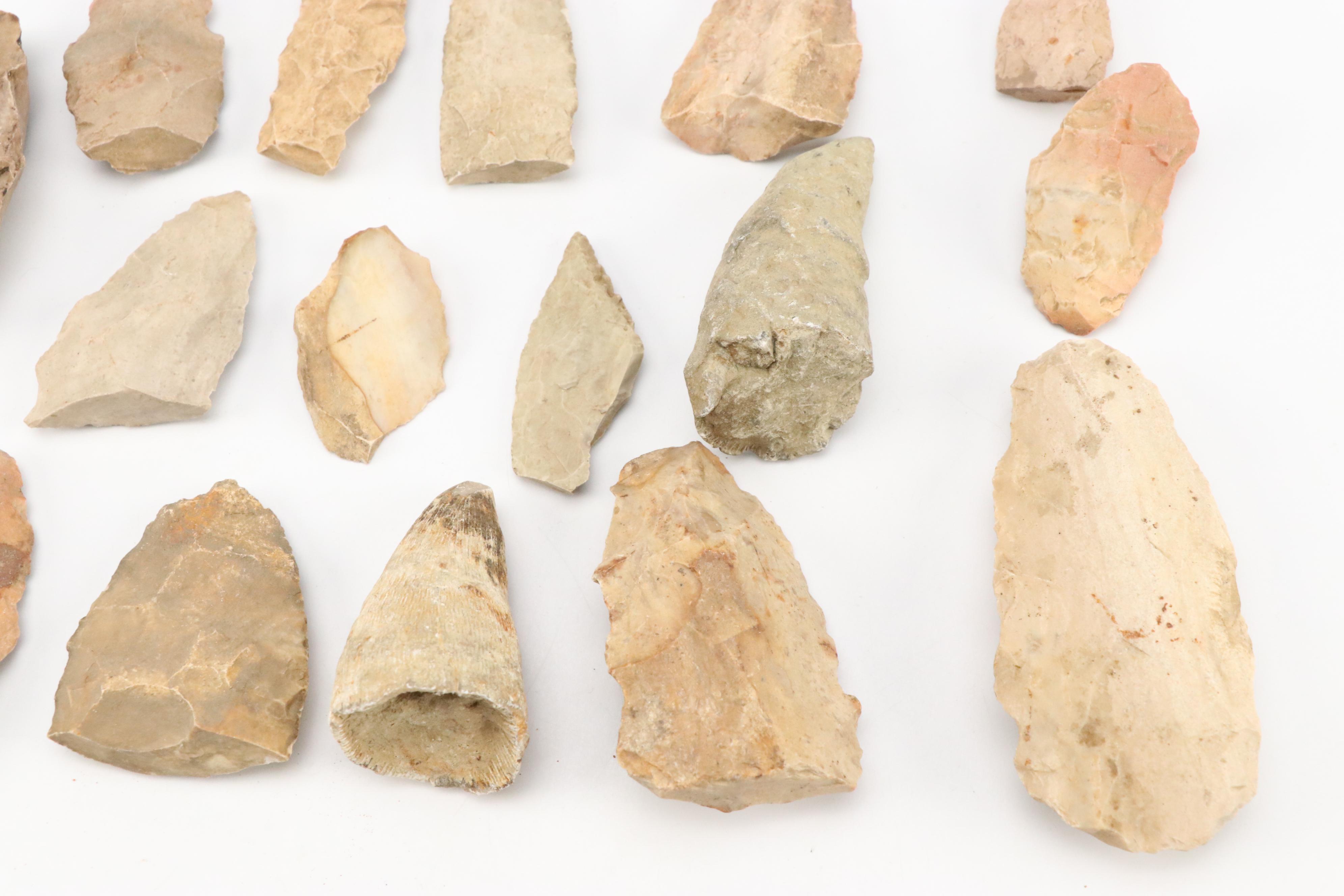 Native American Chert and Flint Scrapers, Points and Blades