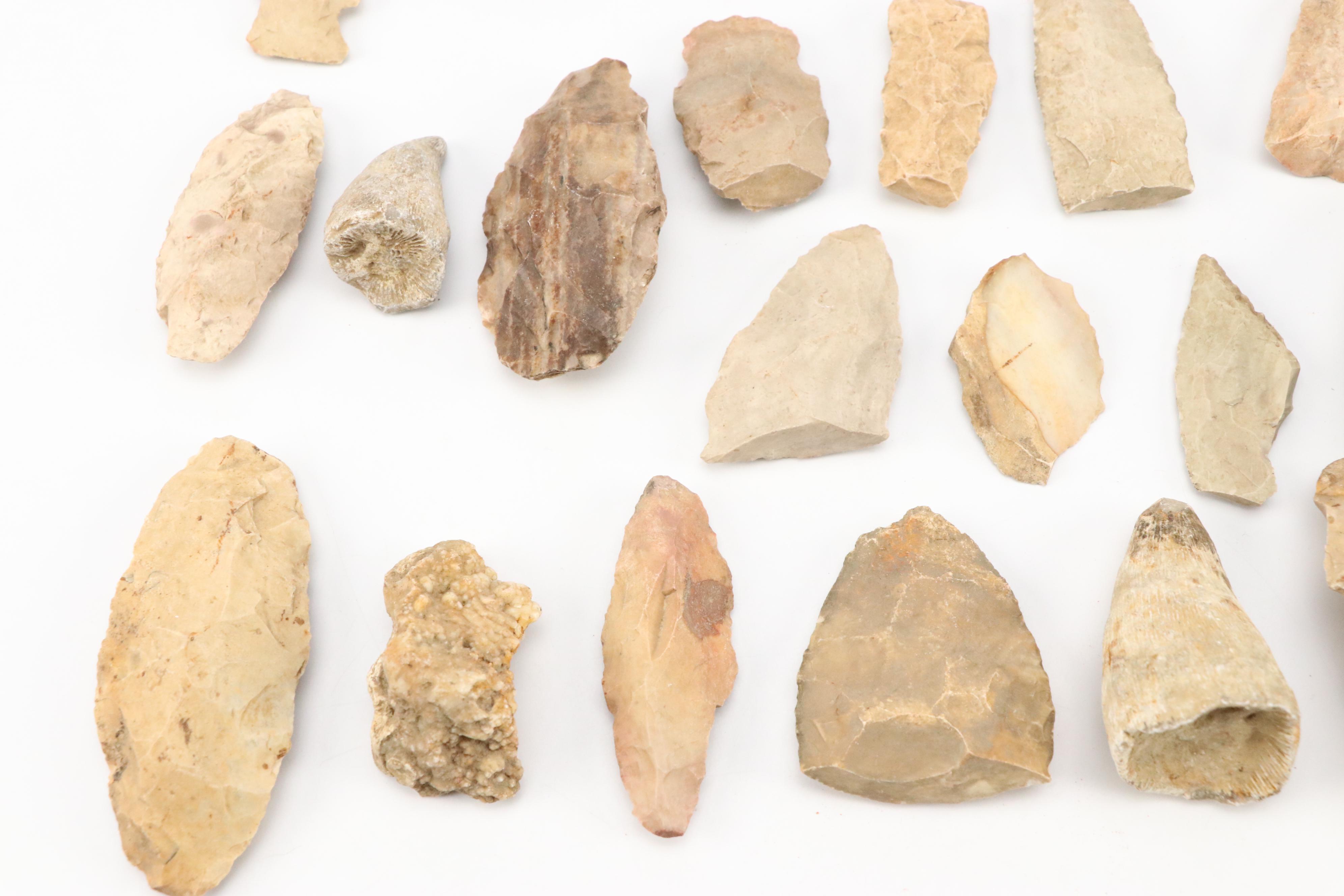 Native American Chert and Flint Scrapers, Points and Blades