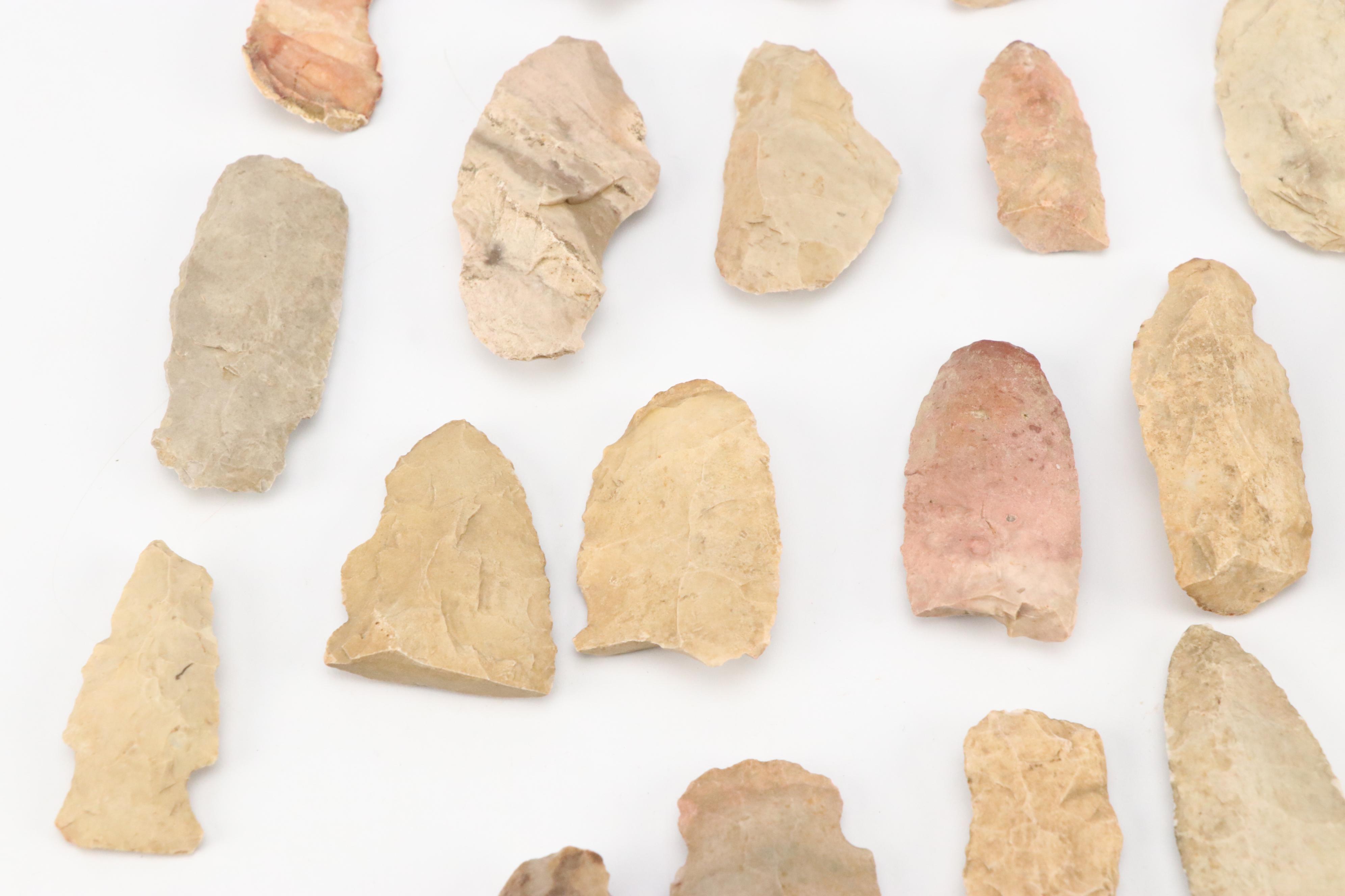 Native American Chert and Flint Scrapers, Points and Blades
