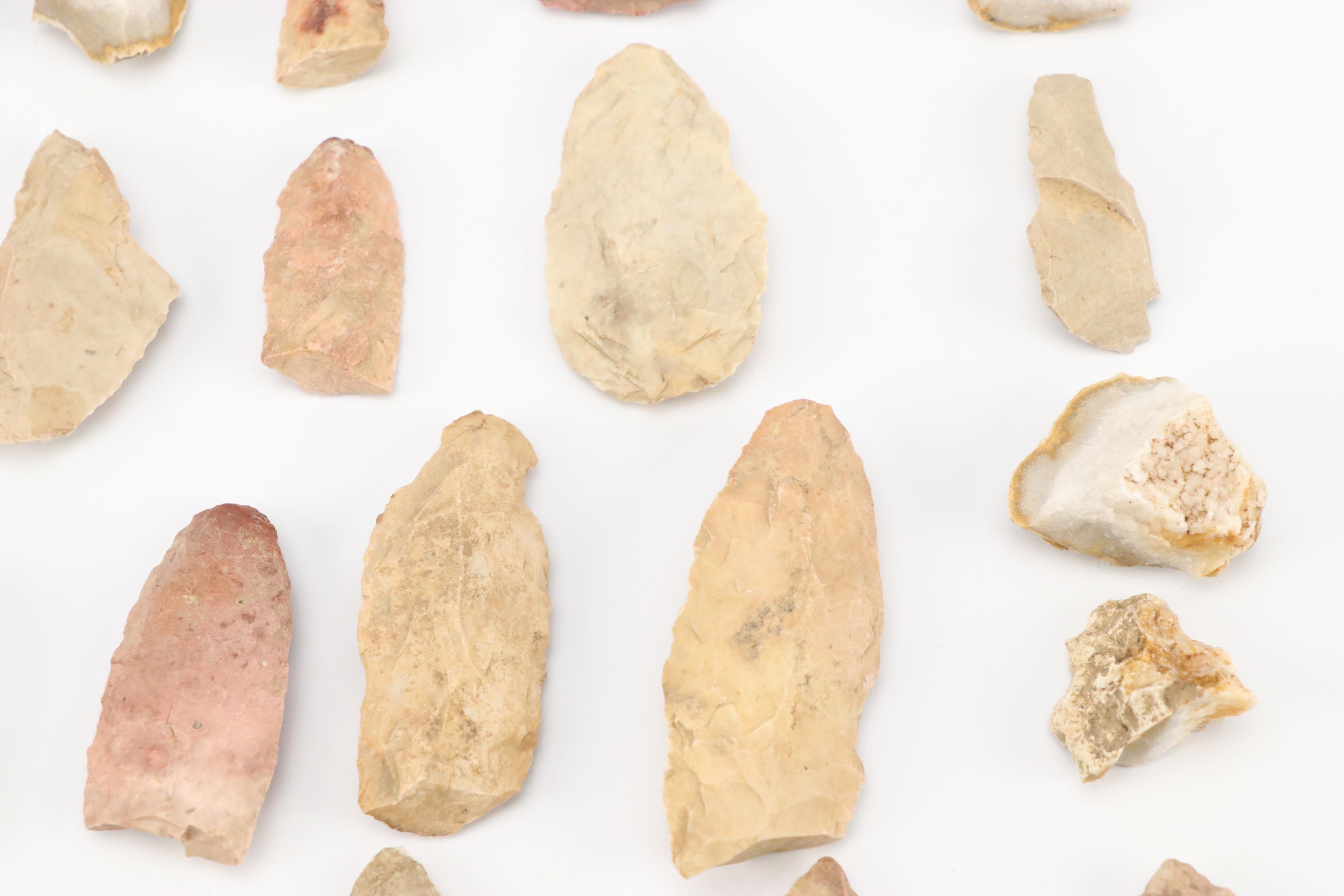 Native American Chert and Flint Scrapers, Points and Blades