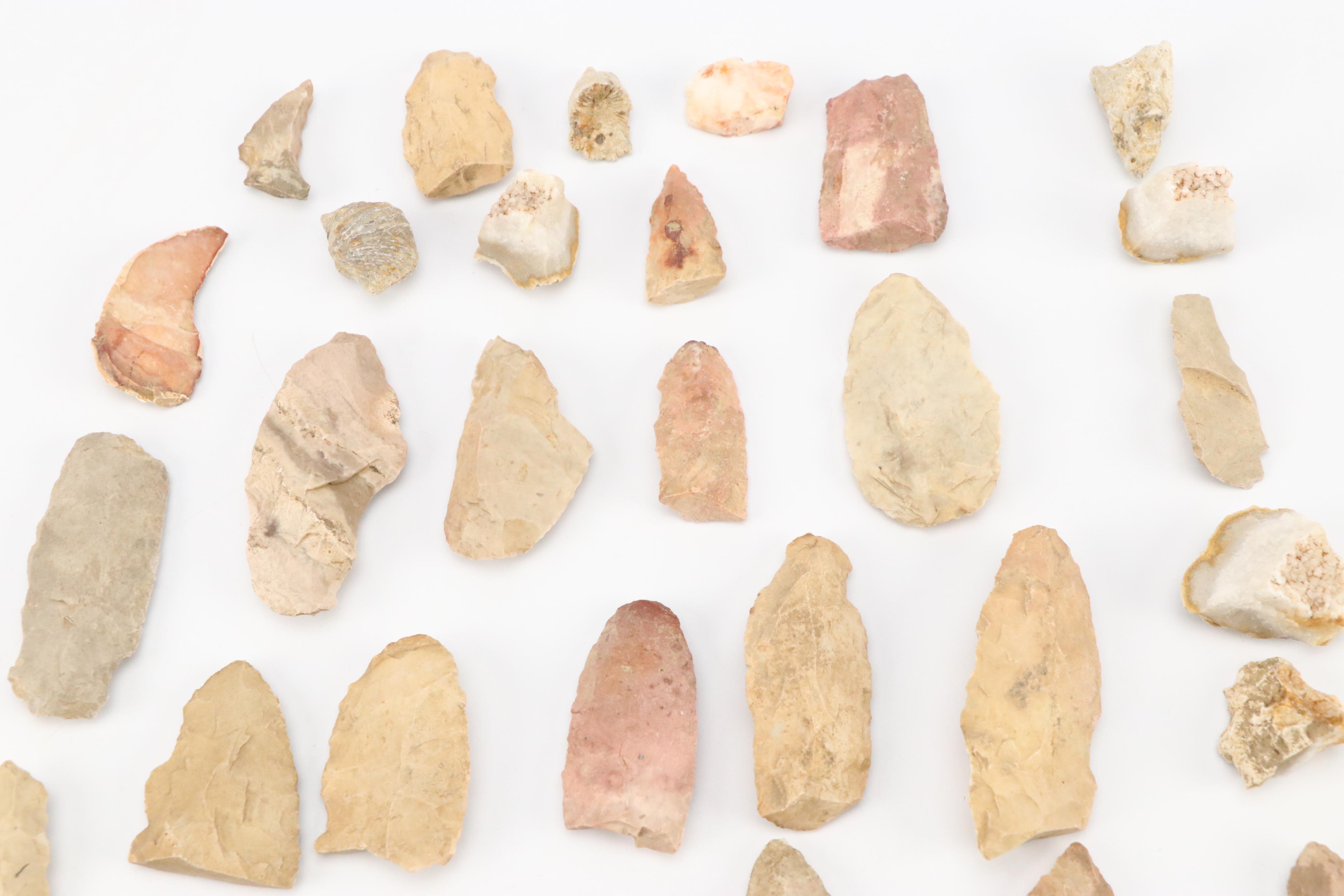 Native American Chert and Flint Scrapers, Points and Blades