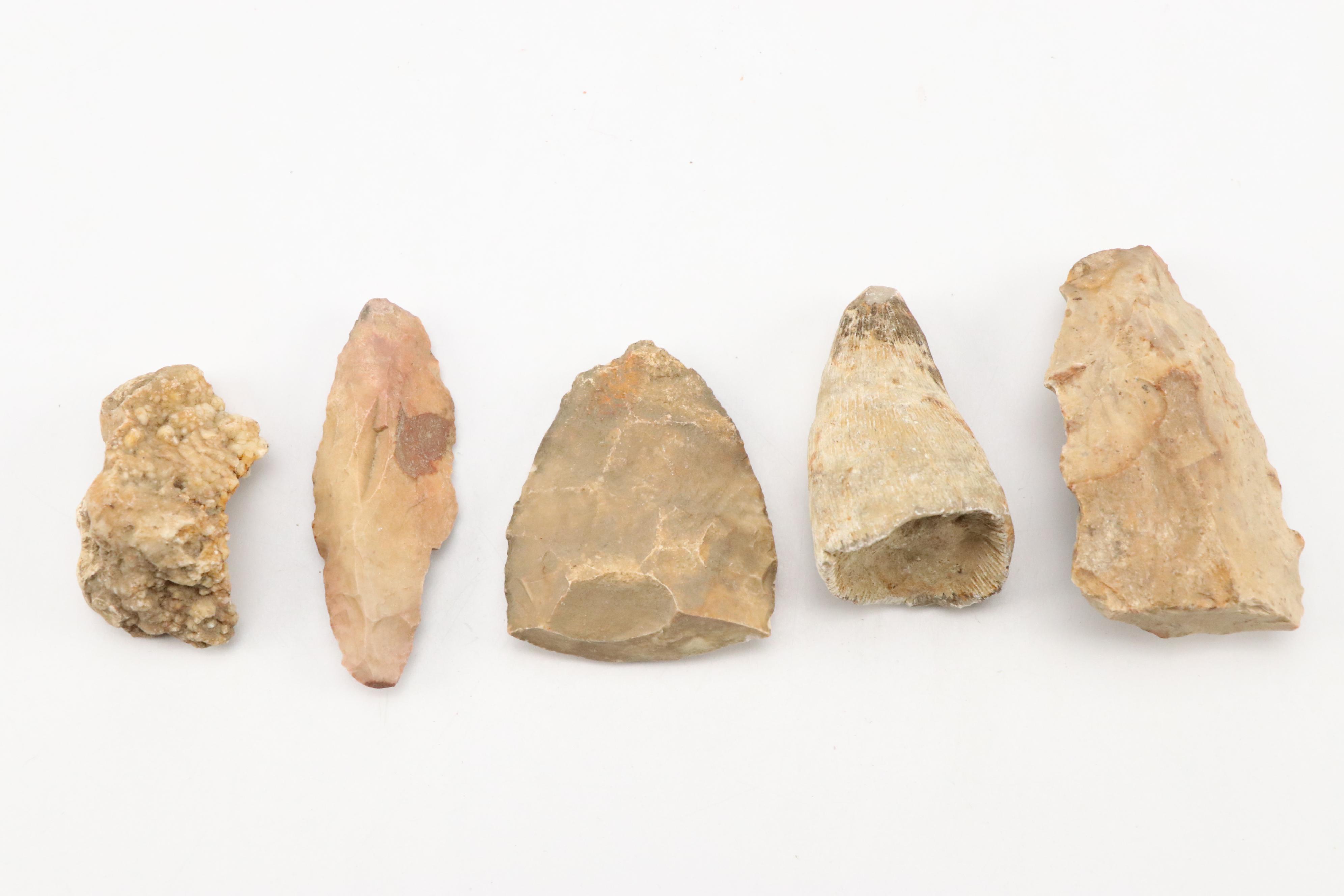 Native American Chert and Flint Scrapers, Points and Blades