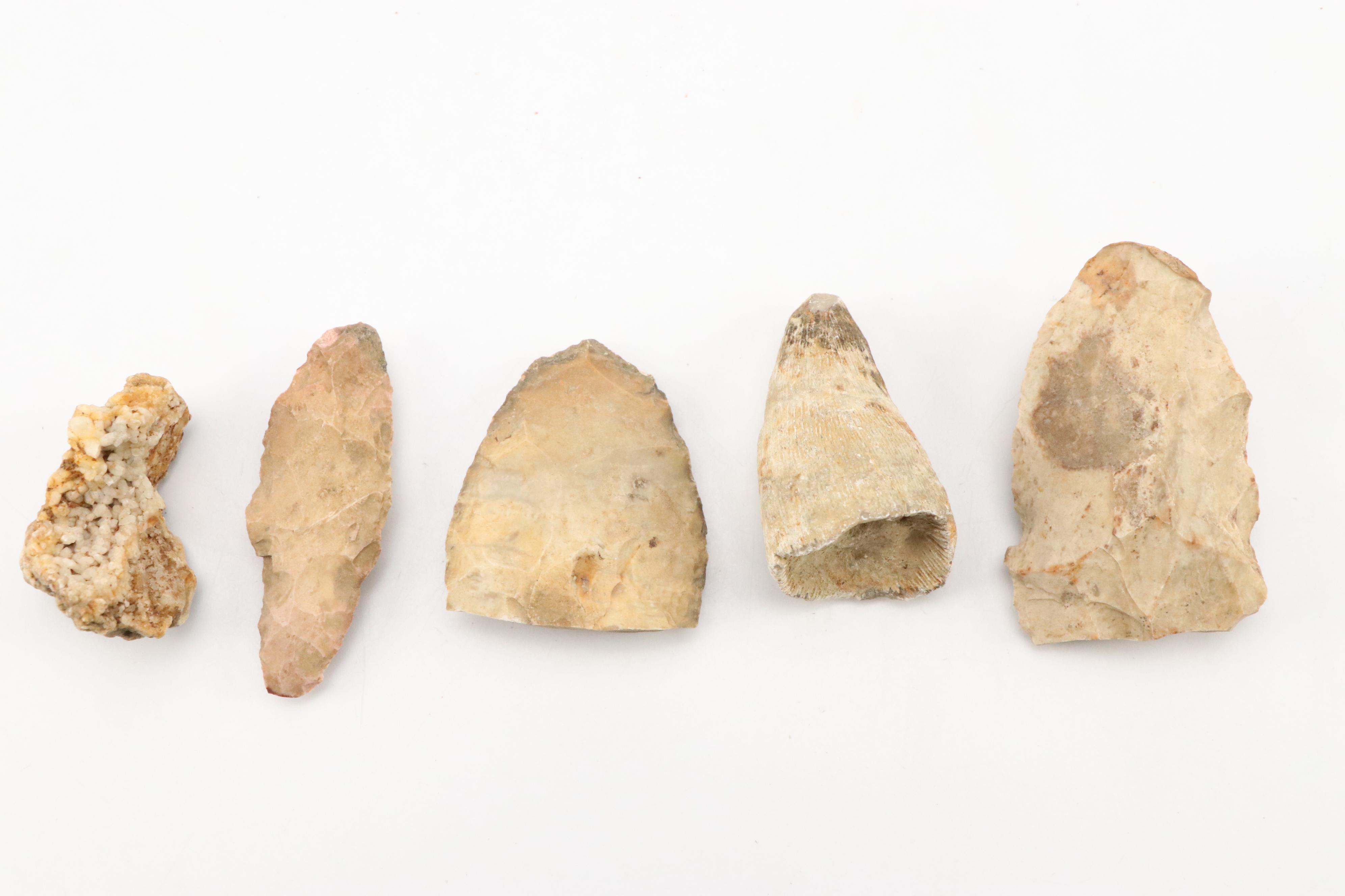 Native American Chert and Flint Scrapers, Points and Blades