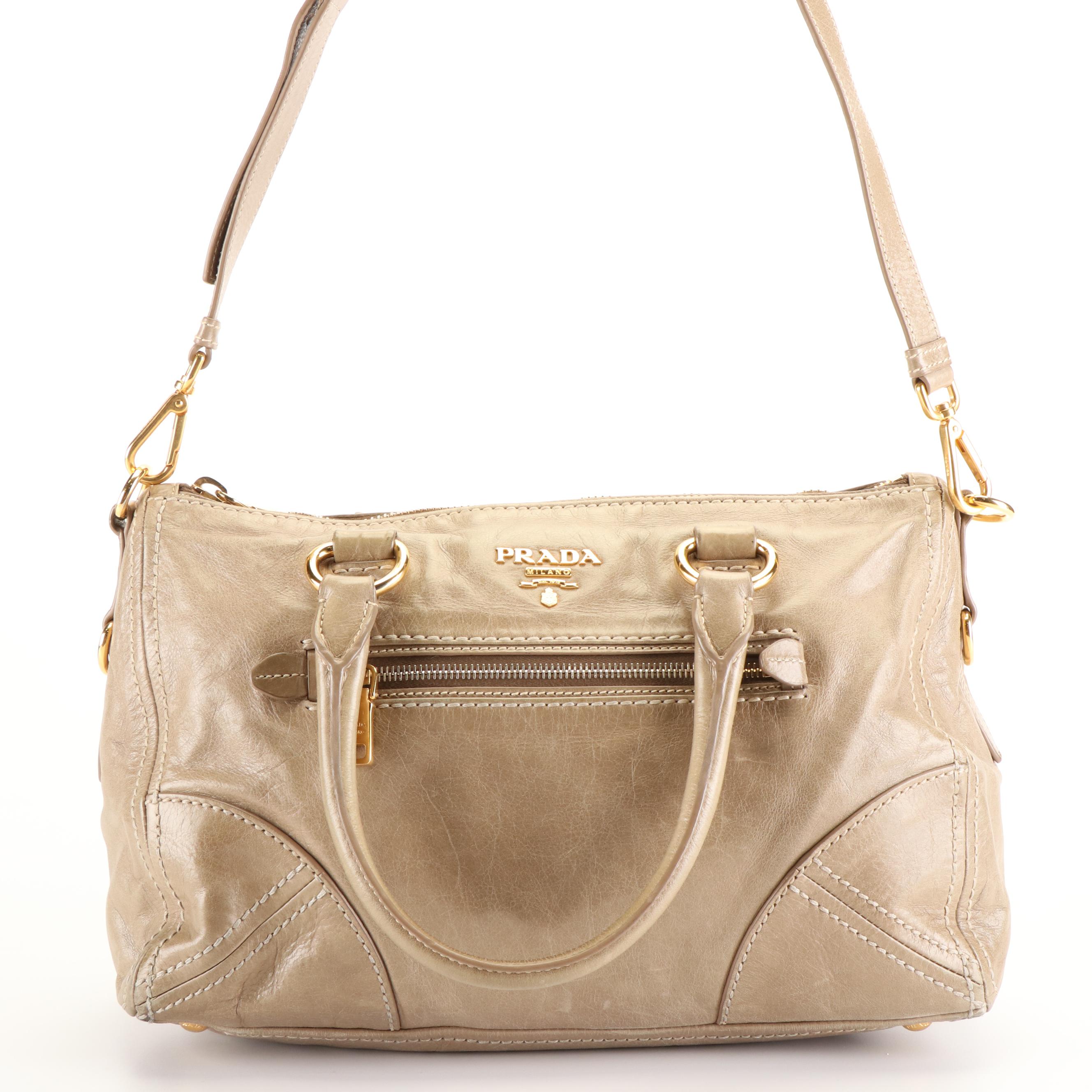 Prada Handle Bag in Desert Vitello Shine Leather