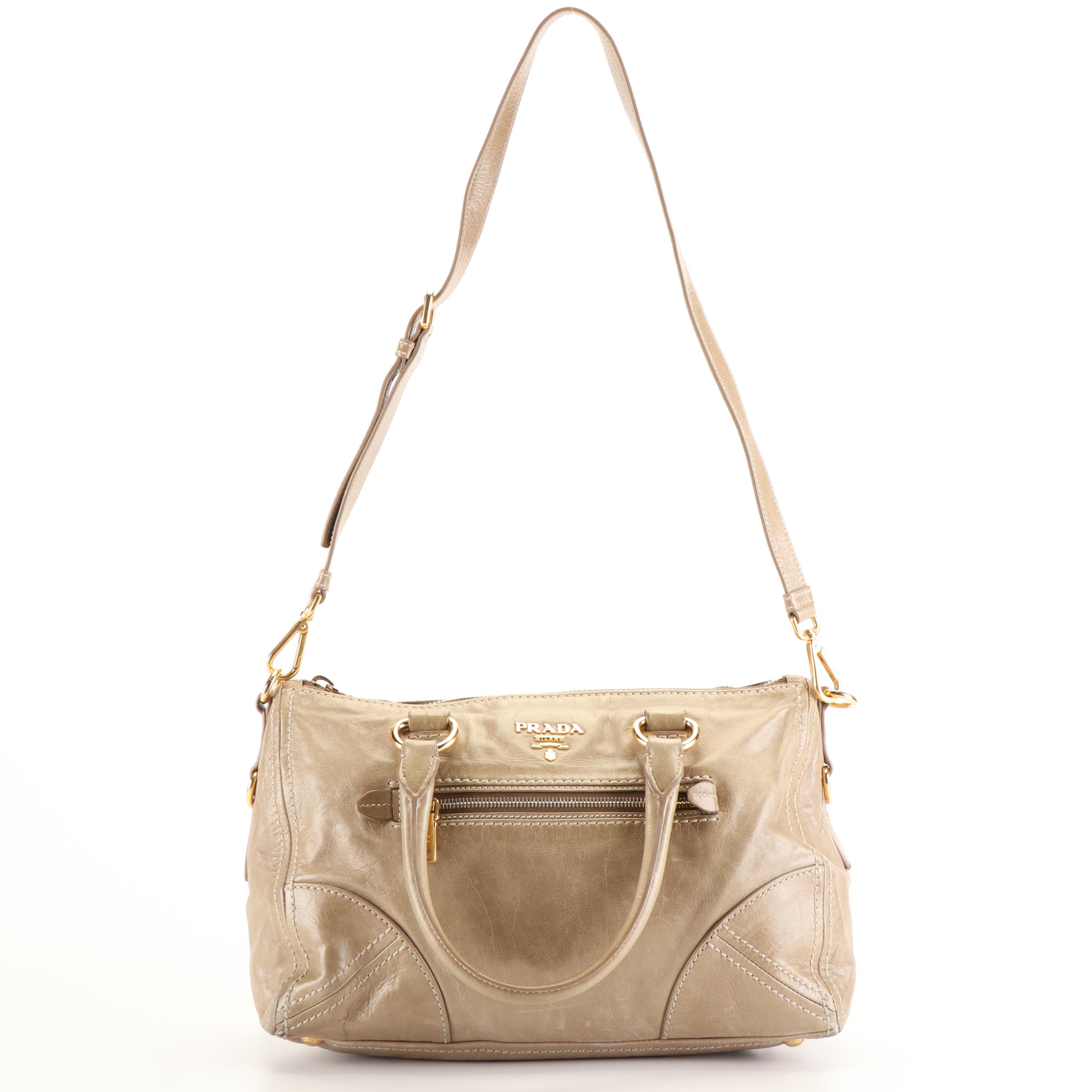 Prada Handle Bag in Desert Vitello Shine Leather