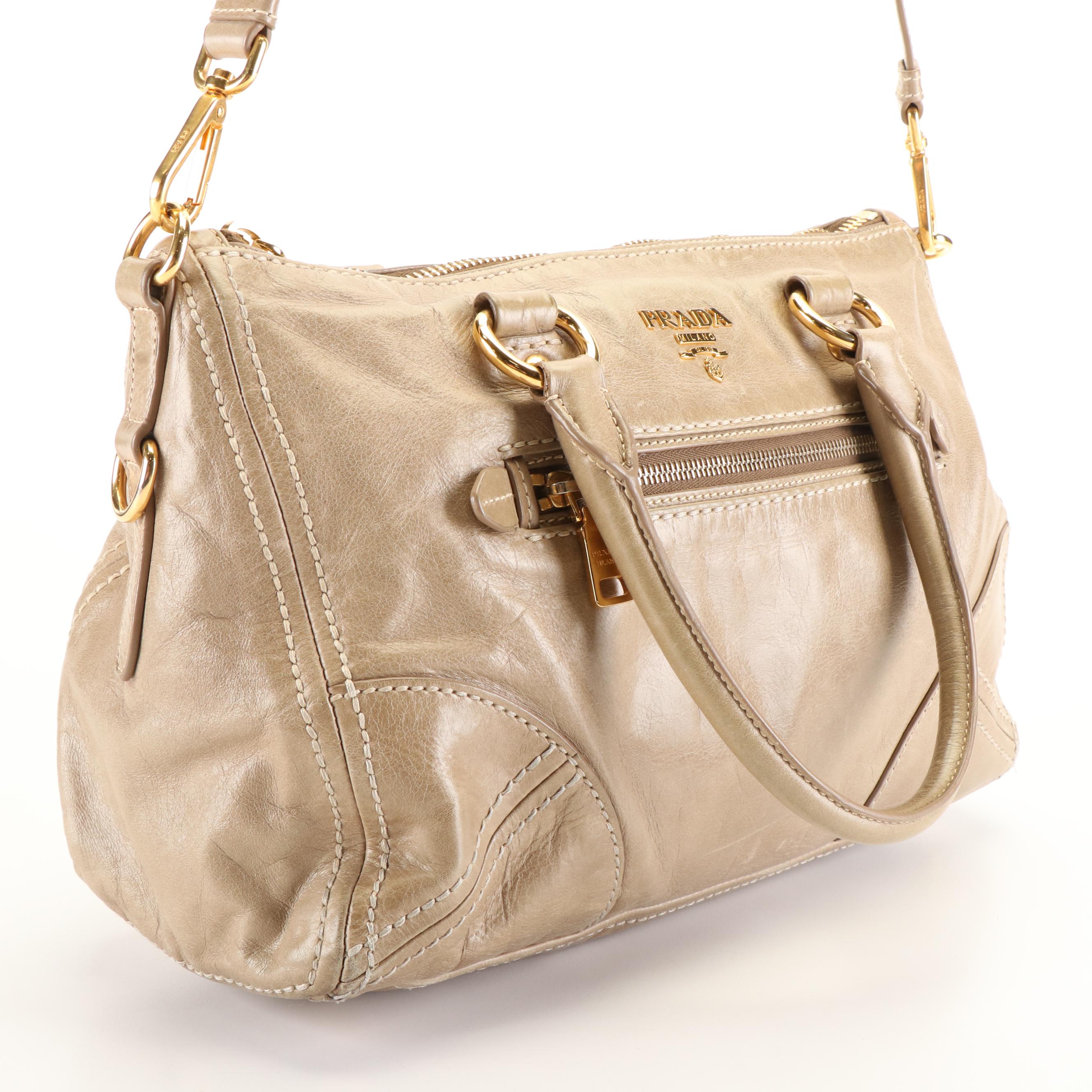 Prada Handle Bag in Desert Vitello Shine Leather