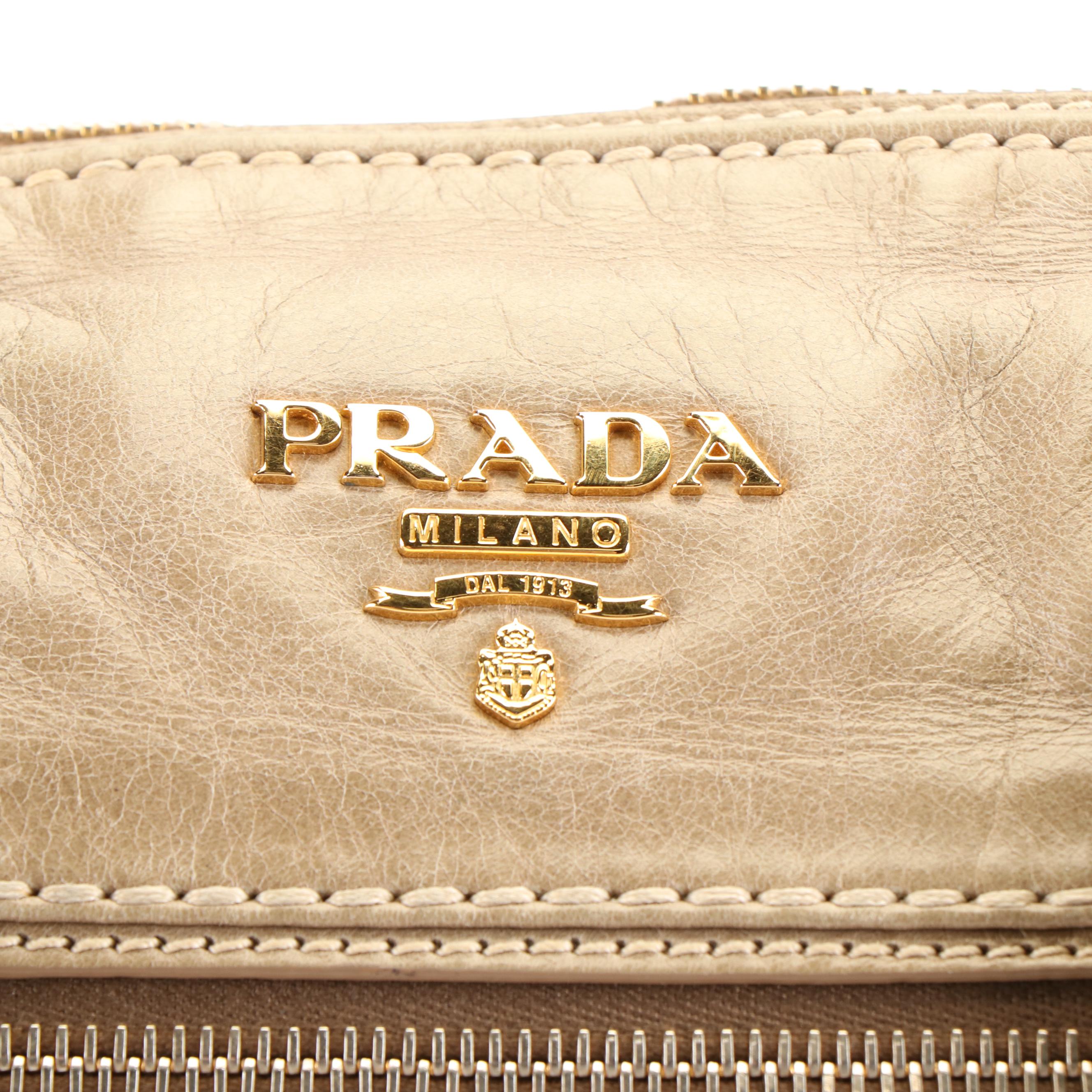 Prada Handle Bag in Desert Vitello Shine Leather