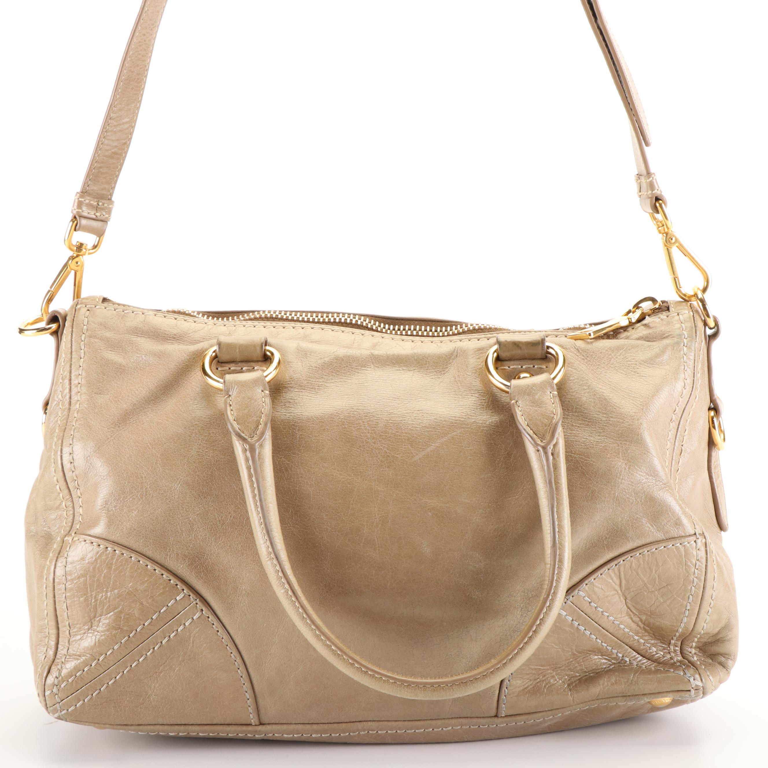 Prada Handle Bag in Desert Vitello Shine Leather