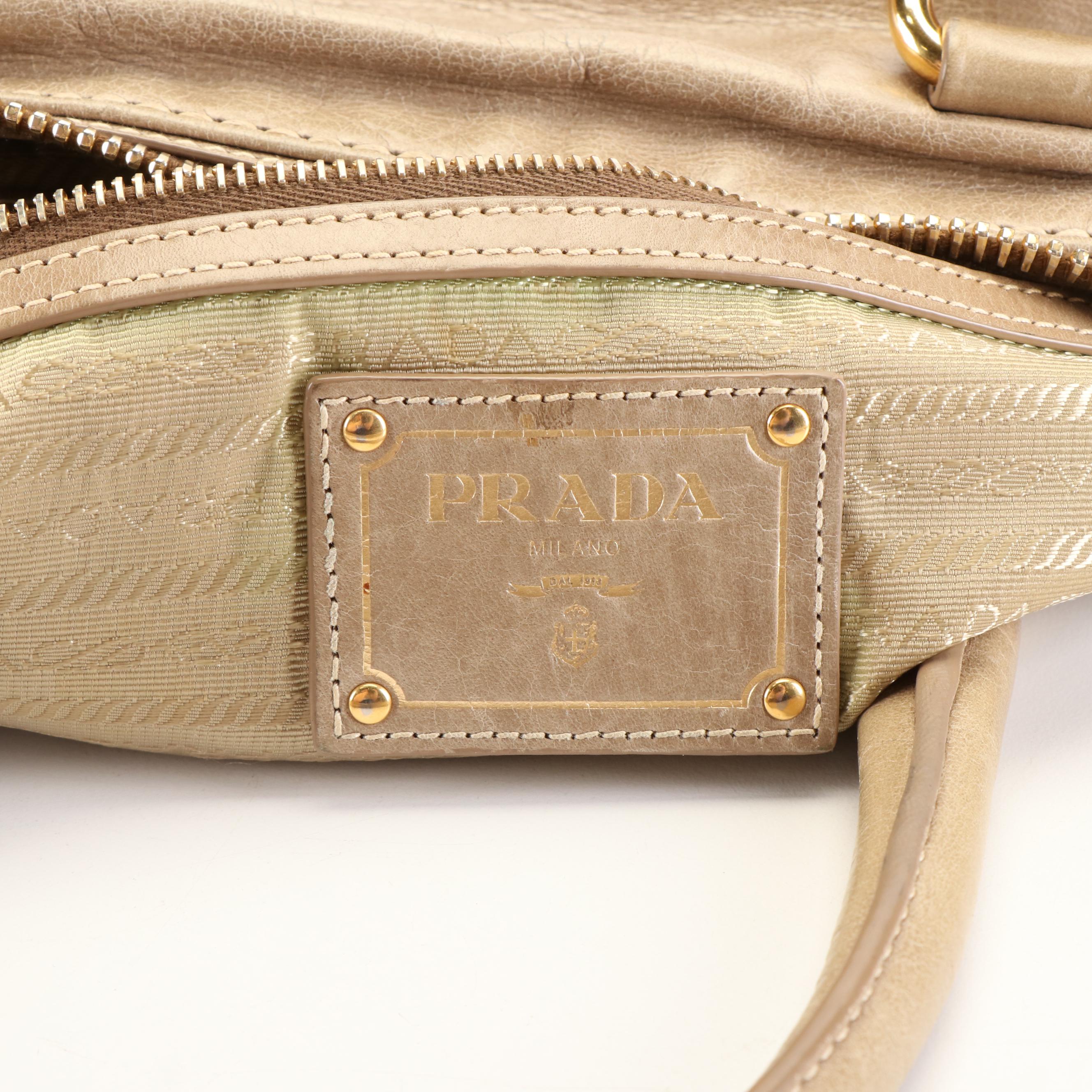 Prada Handle Bag in Desert Vitello Shine Leather