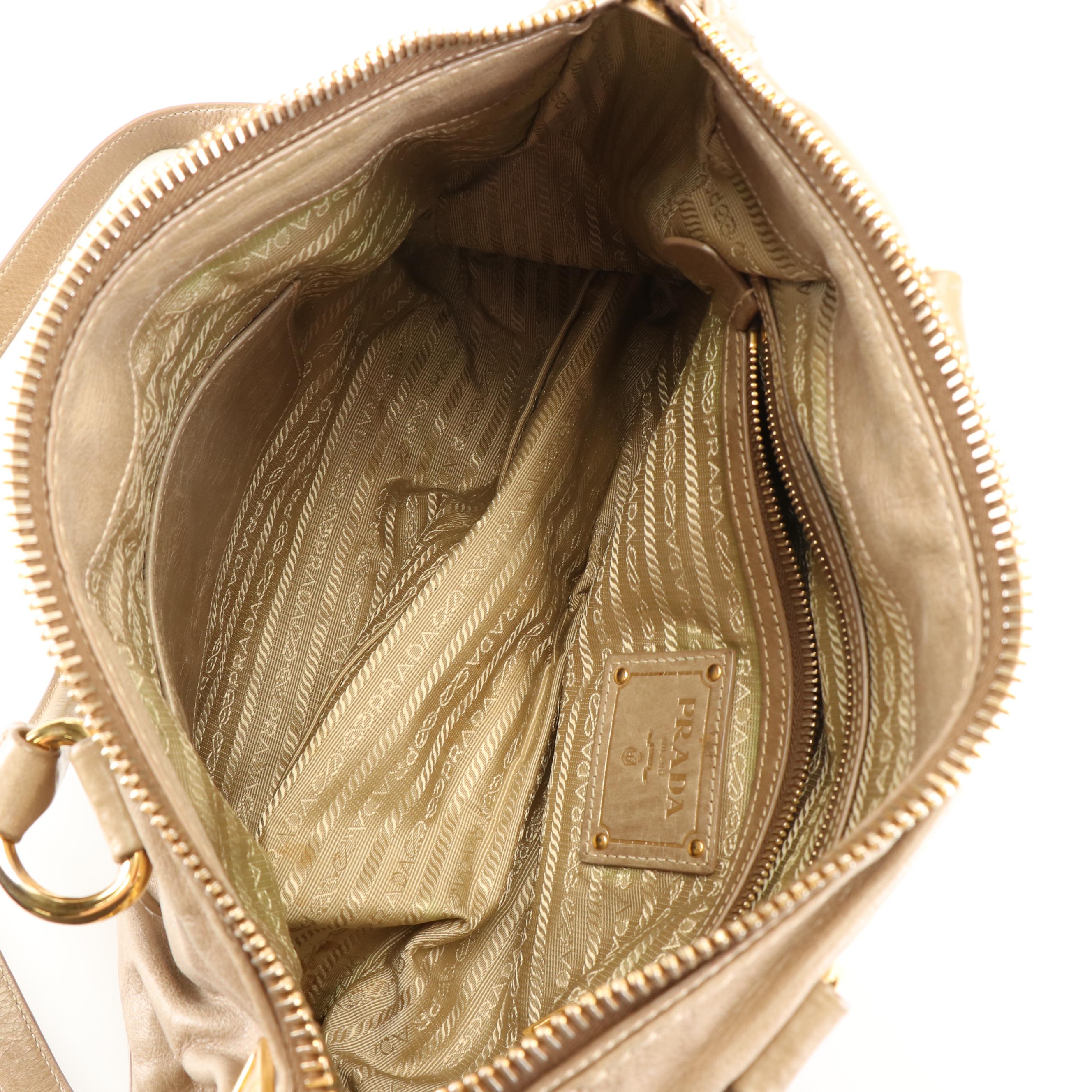 Prada Handle Bag in Desert Vitello Shine Leather