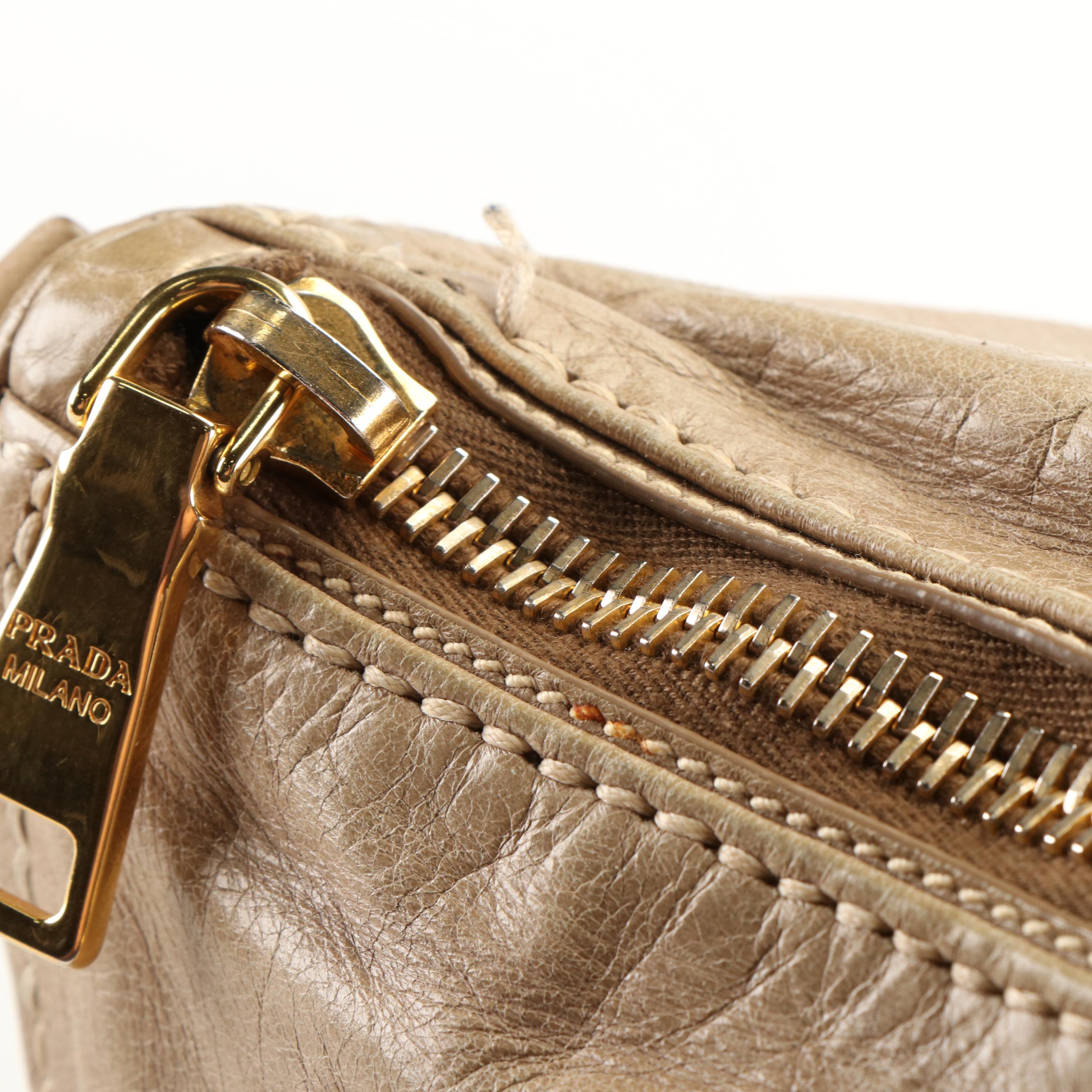 Prada Handle Bag in Desert Vitello Shine Leather