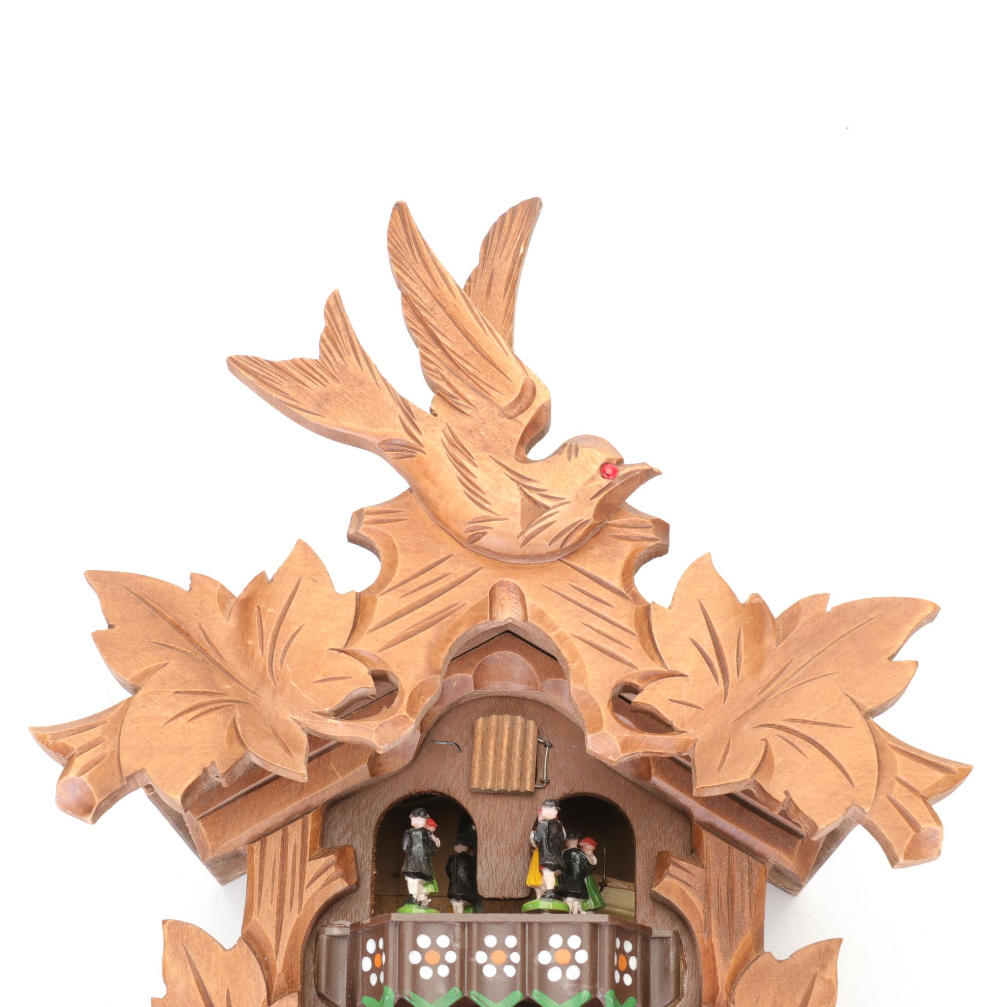 Cuendet German Black Forest Carved Wood Cuckoo Wall Clock