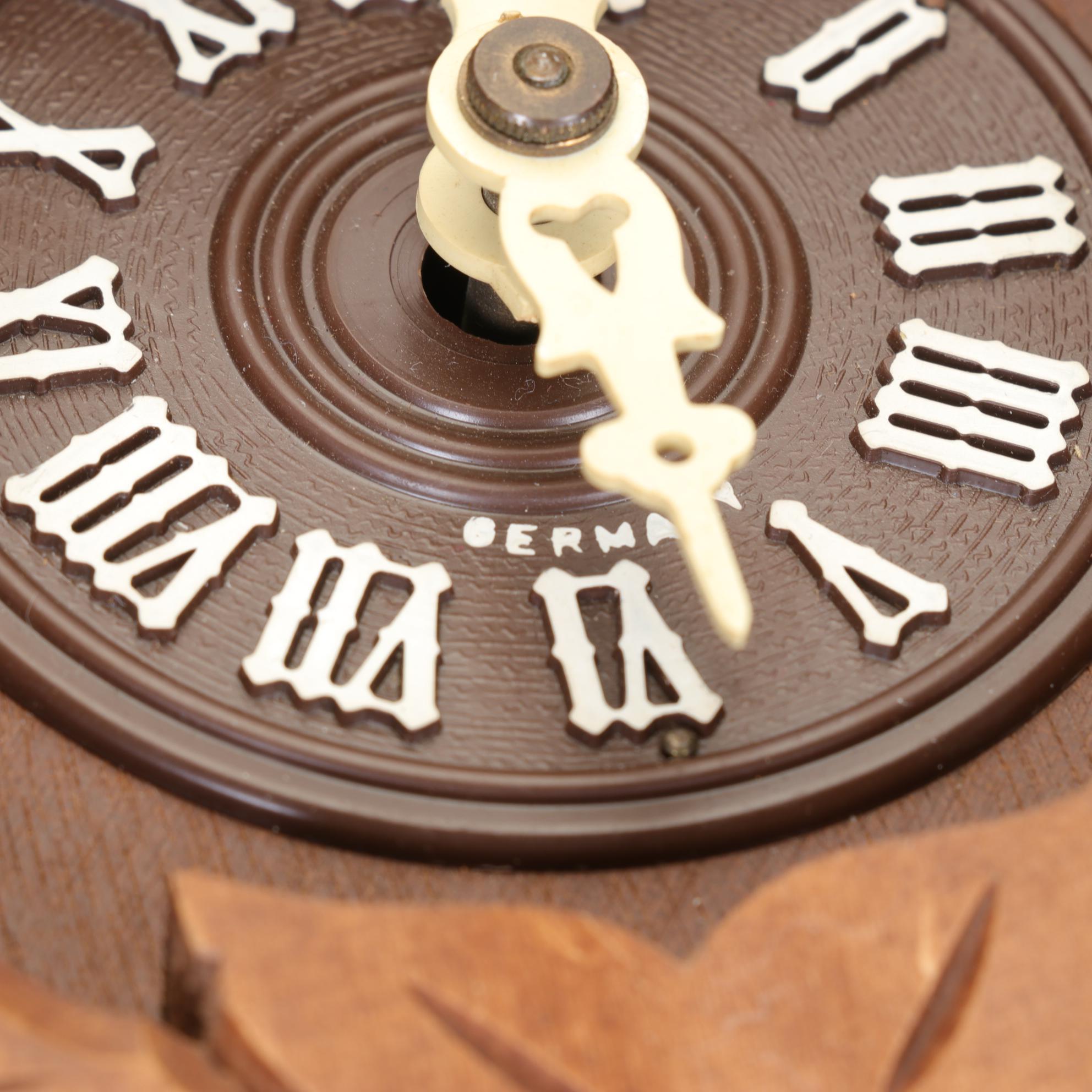 Cuendet German Black Forest Carved Wood Cuckoo Wall Clock