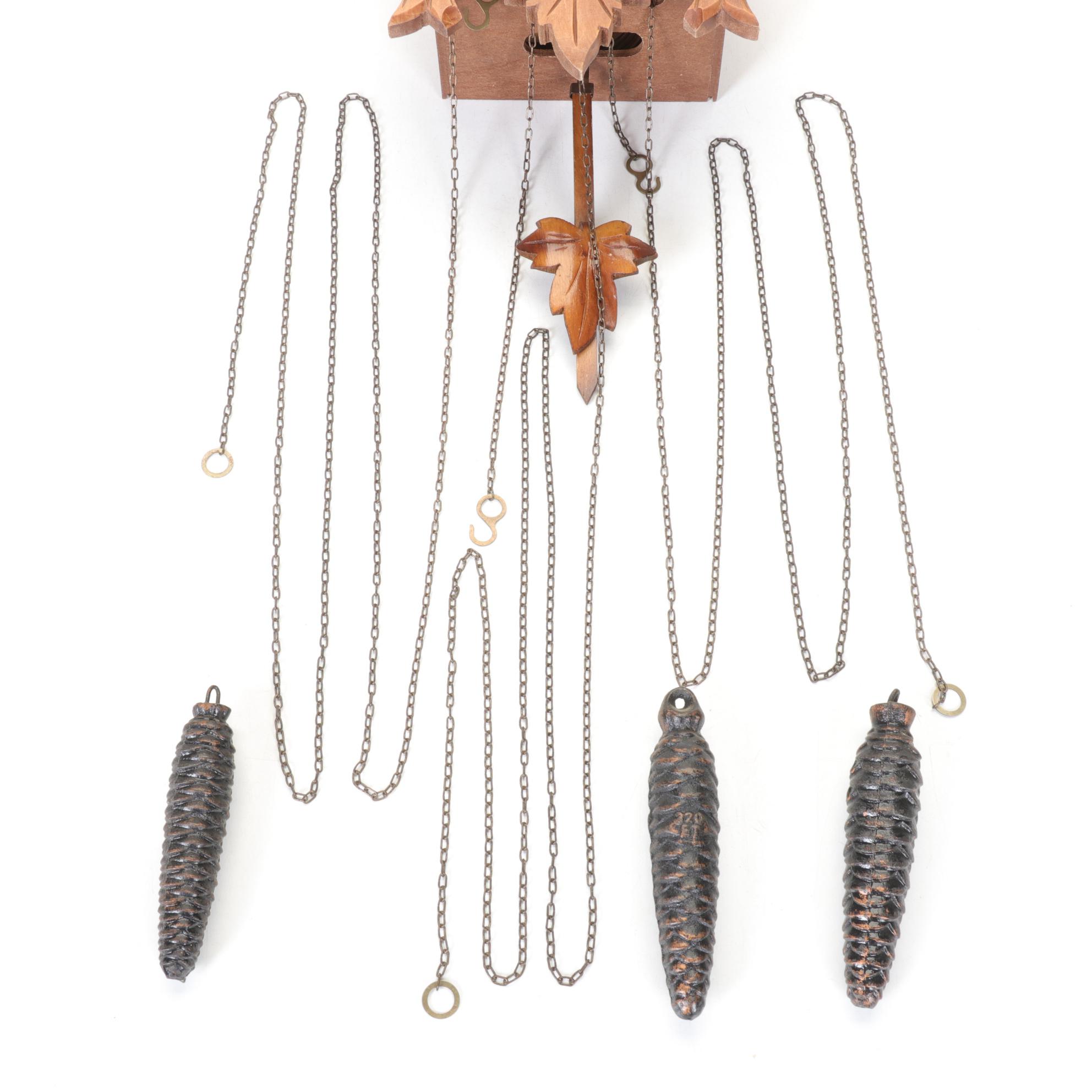 Cuendet German Black Forest Carved Wood Cuckoo Wall Clock