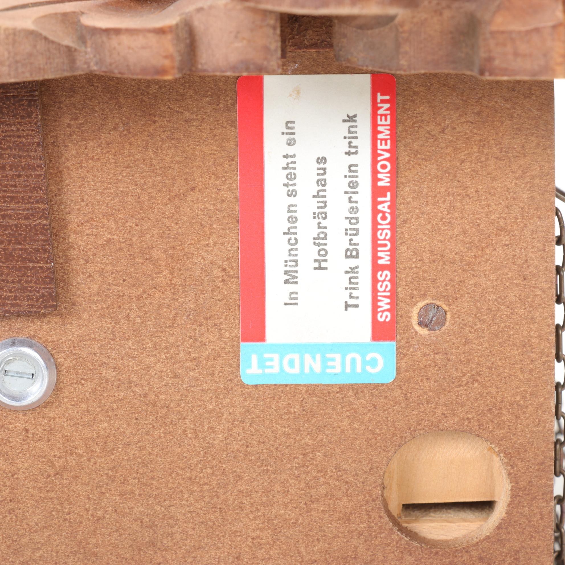 Cuendet German Black Forest Carved Wood Cuckoo Wall Clock