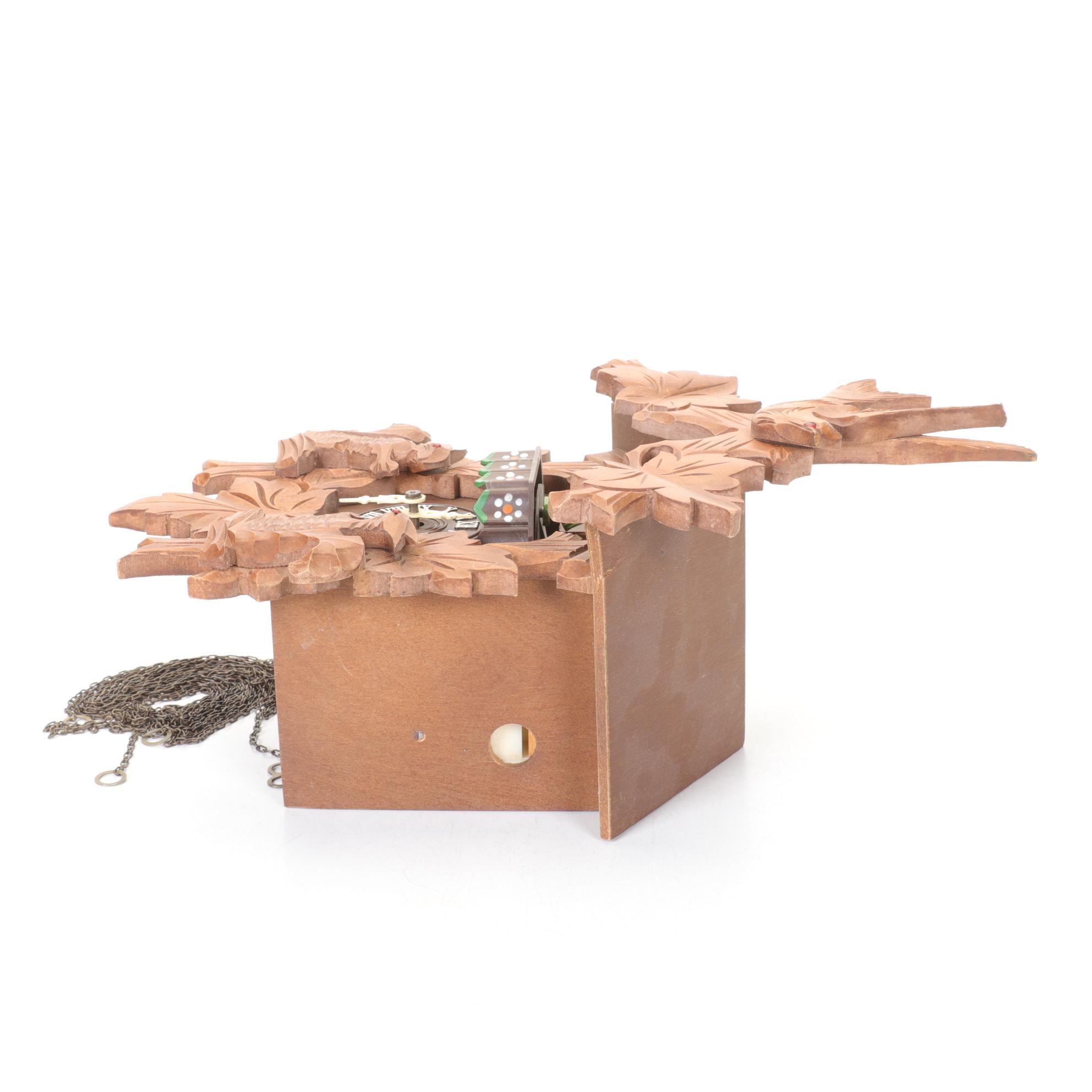 Cuendet German Black Forest Carved Wood Cuckoo Wall Clock