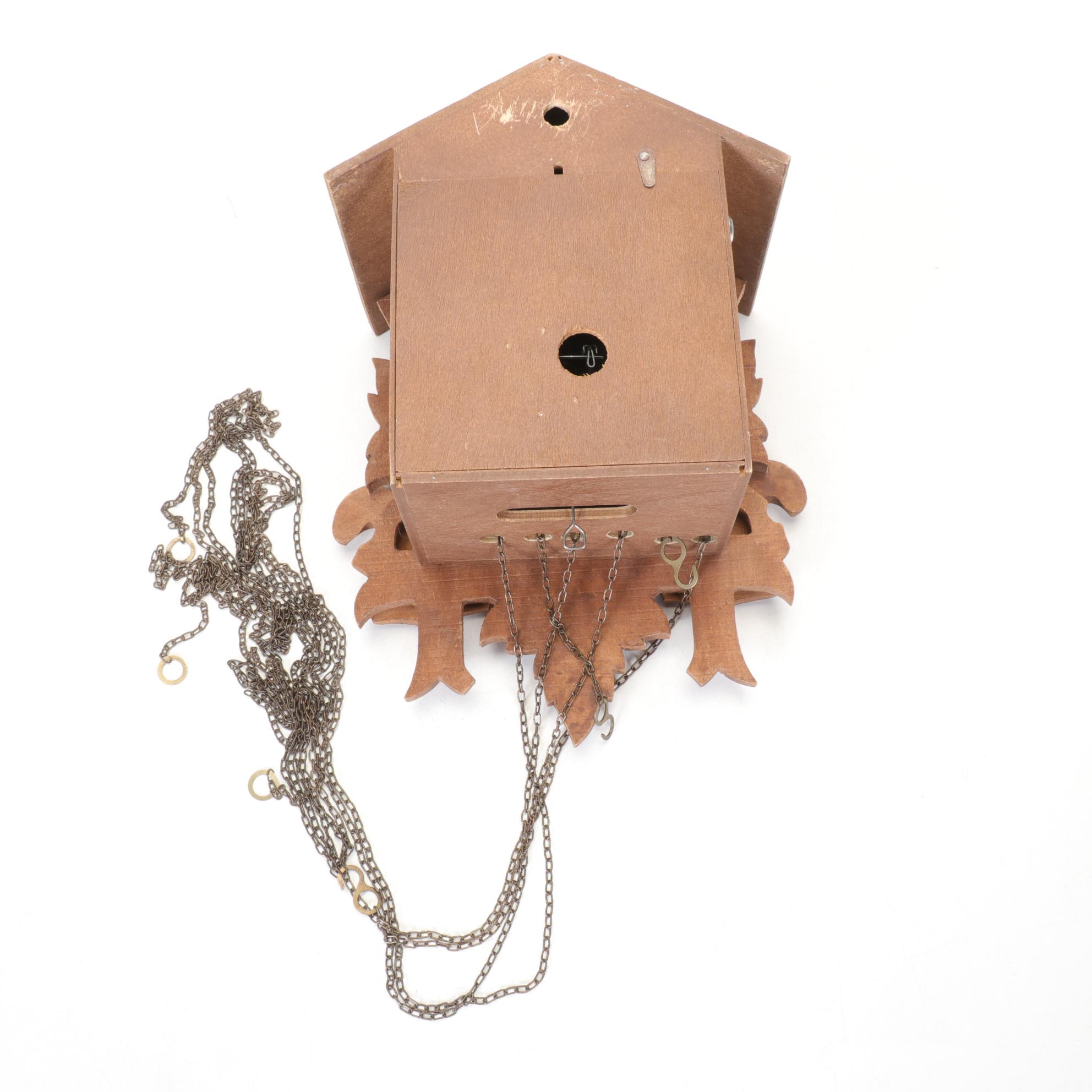 Cuendet German Black Forest Carved Wood Cuckoo Wall Clock