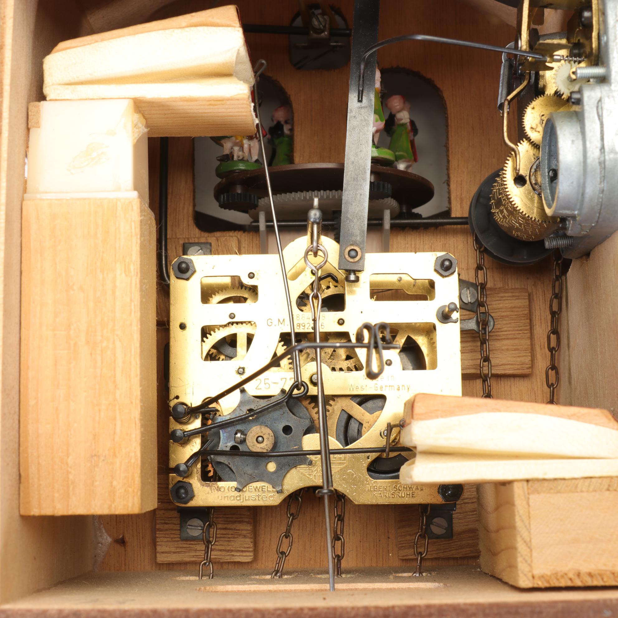 Cuendet German Black Forest Carved Wood Cuckoo Wall Clock