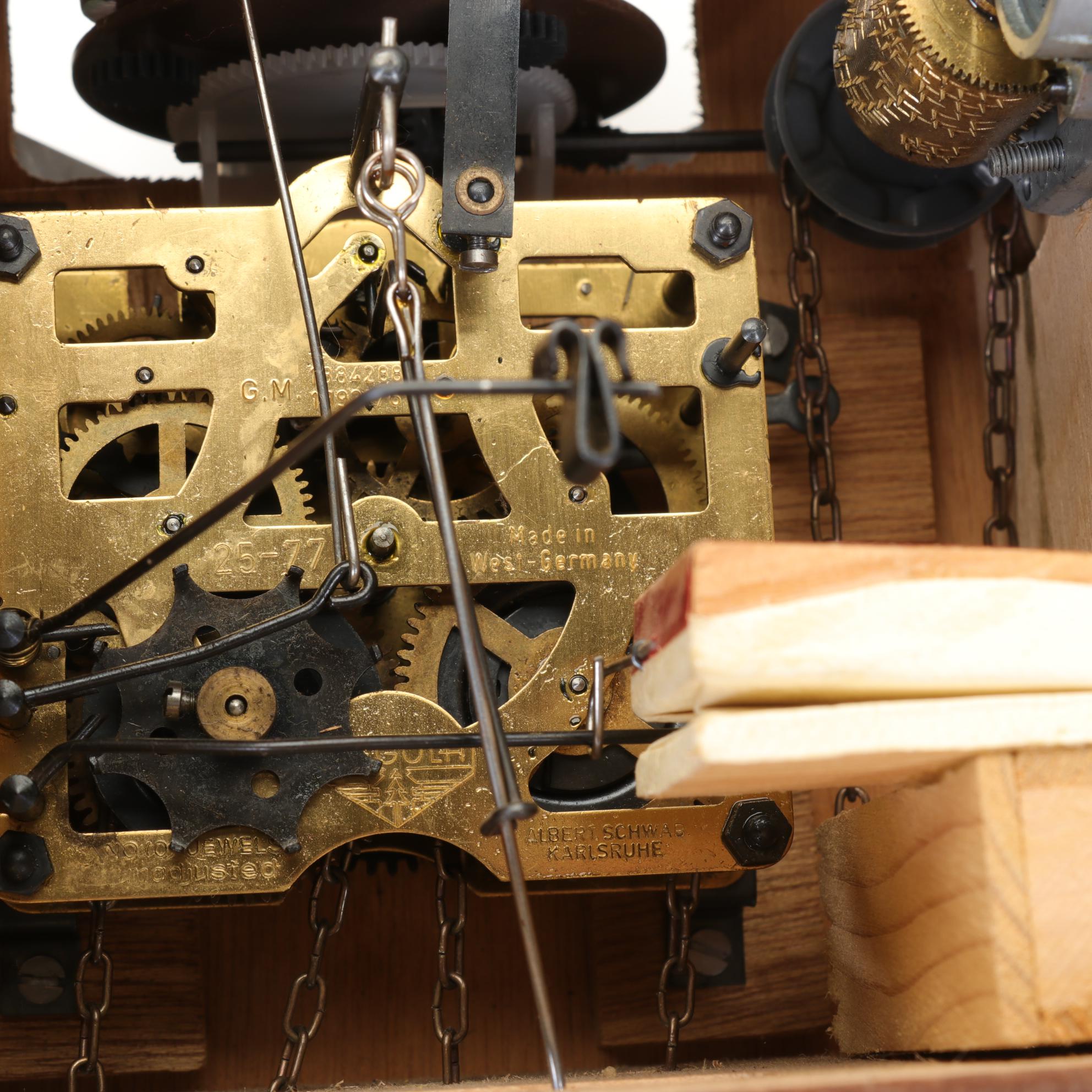 Cuendet German Black Forest Carved Wood Cuckoo Wall Clock