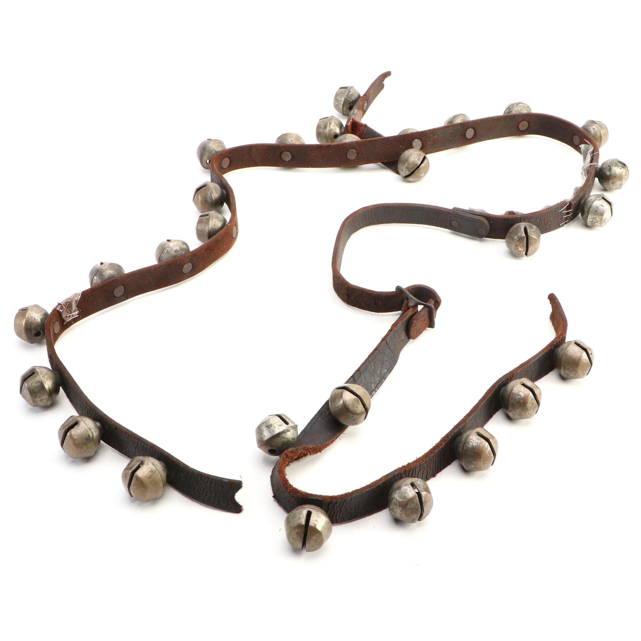 Brass Sleigh Bells on Leather Strap, 20th Century